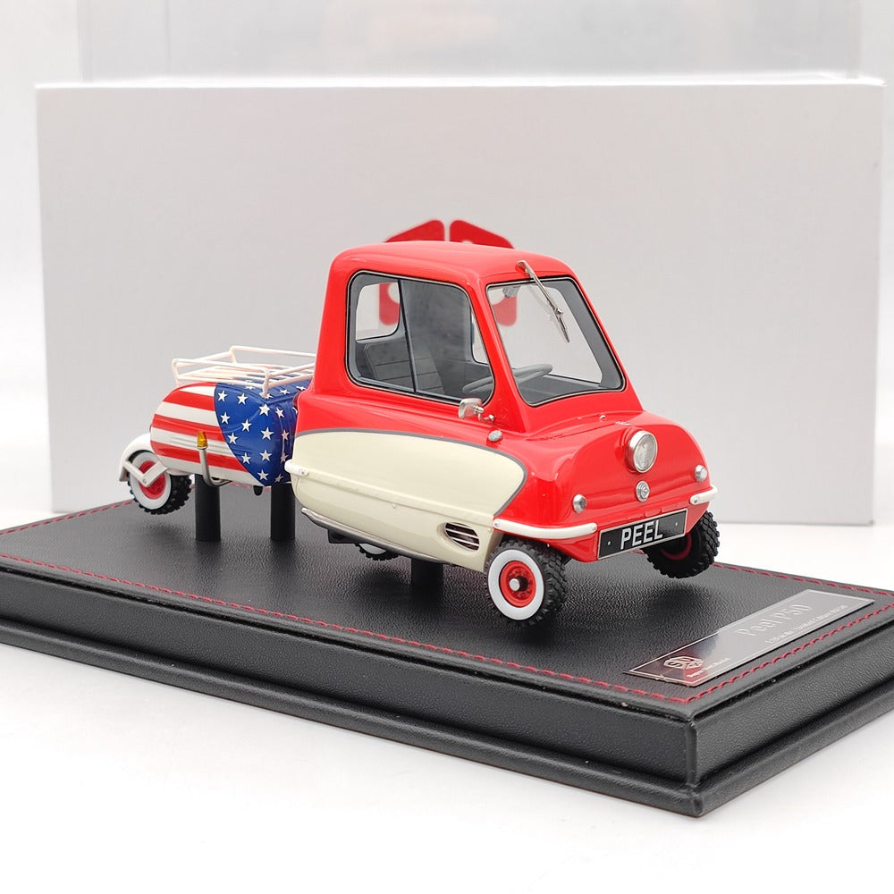 Super Unit Model 1/18 PEEL P50 w/Pav Trailer 1964 Resin Car Limited Red/White Toy  Gift