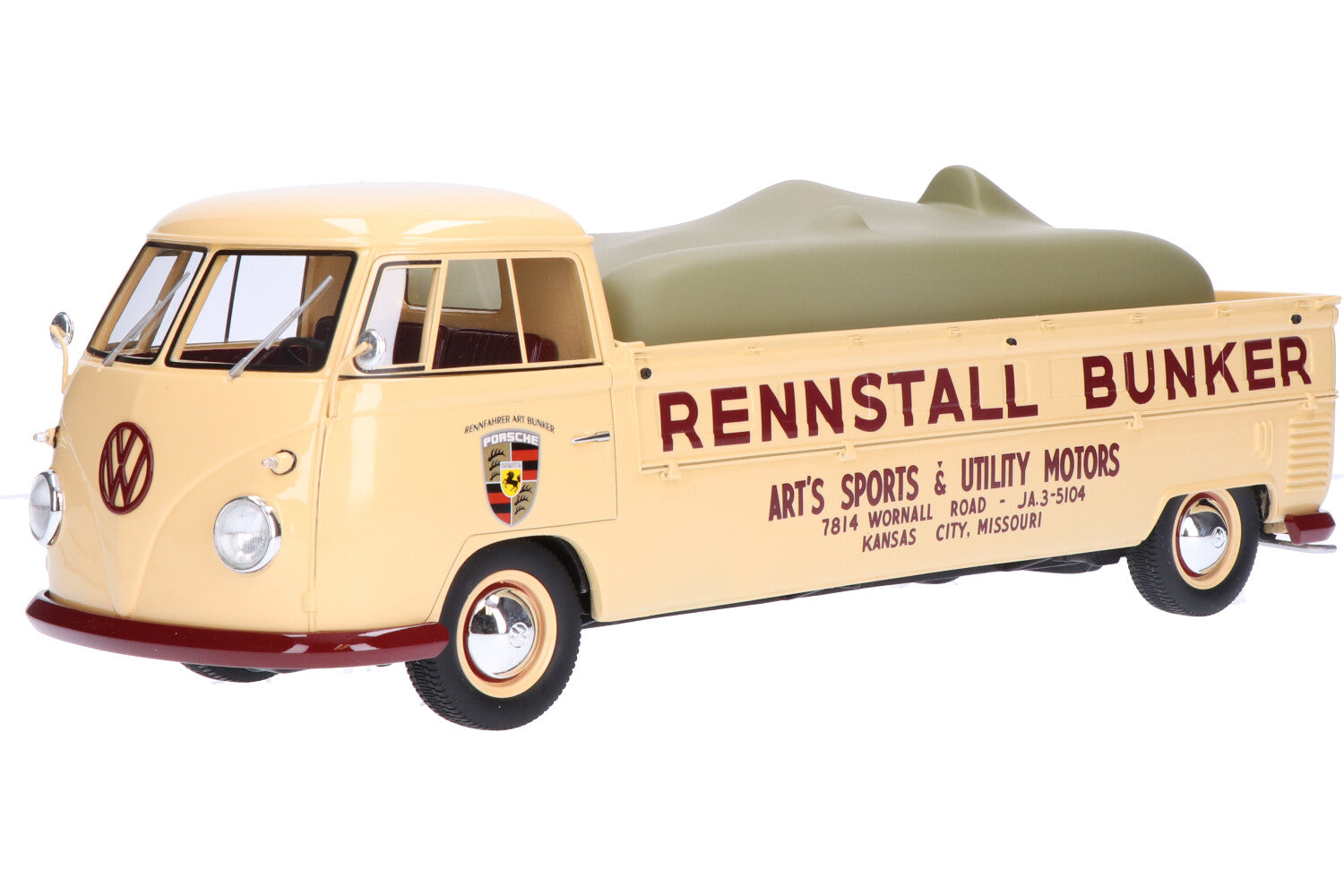 Schuco 1:18 Volkswagen VW Bulli T1 Race transporter Stable Bunker with Tarpaulin 450007500