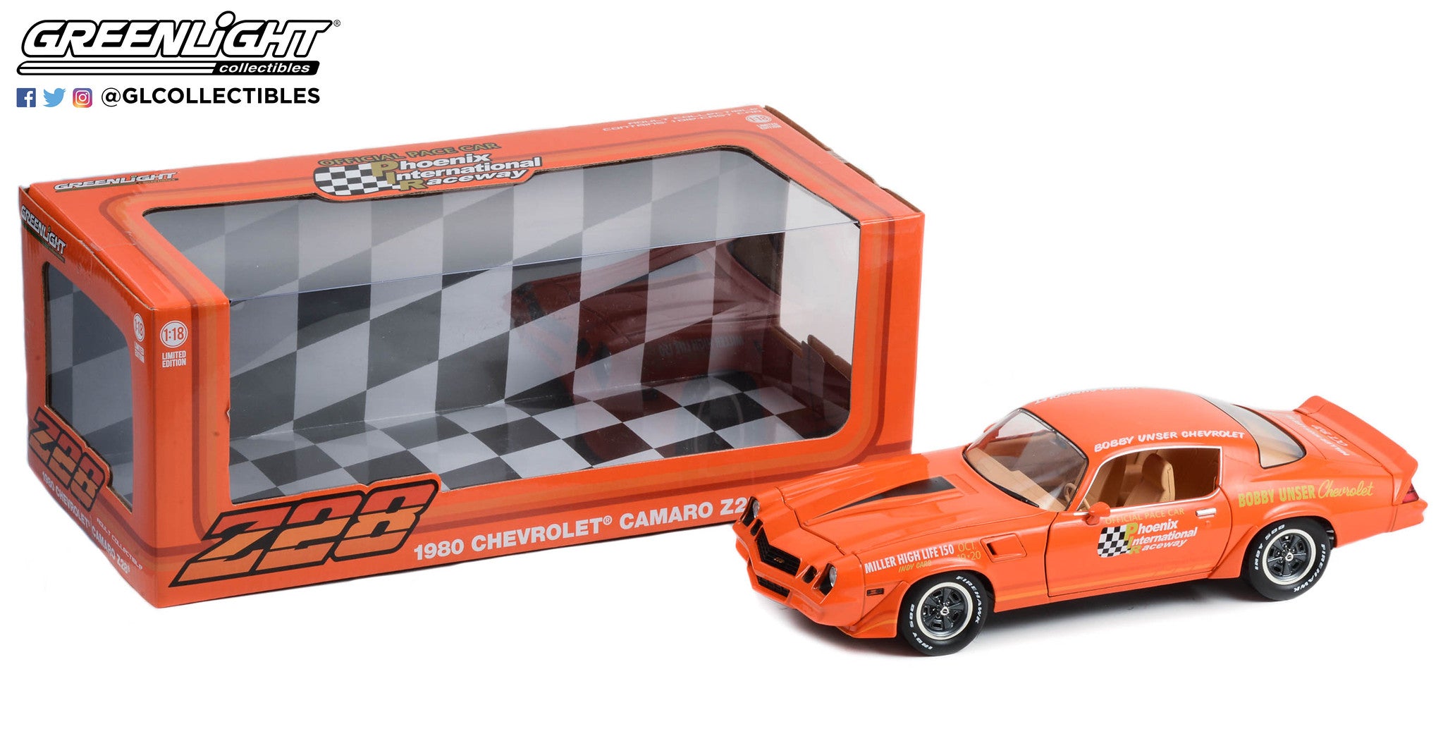 GreenLight 1:18 1980 Chevrolet Camaro Z/28 - 1979 Miller High Life 150 Official Pace Car - Phoenix International Raceway 13647
