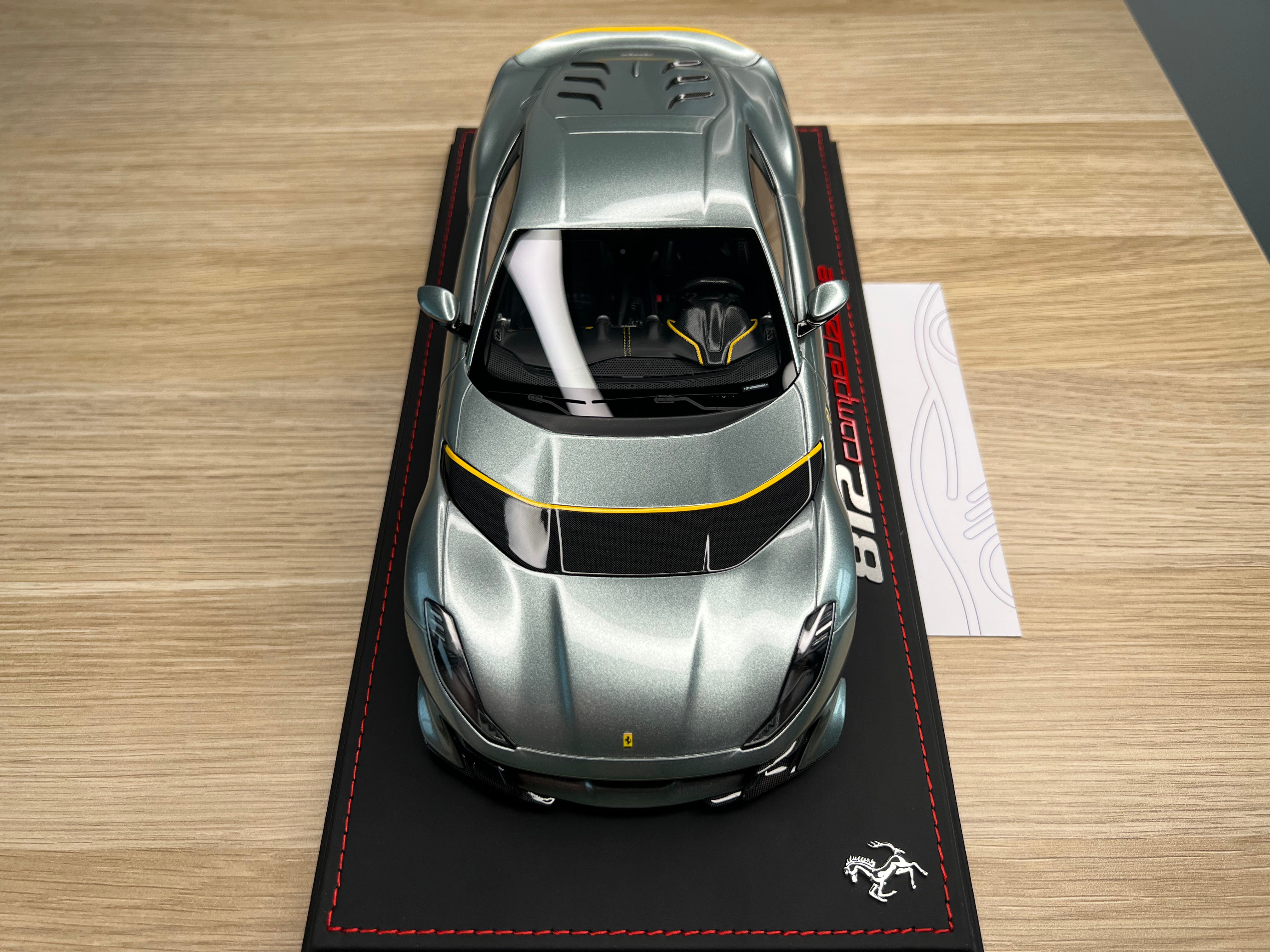 Ferrari 812 Competizione - Coburn grey with horizontal yellow fly stripe - 1:18