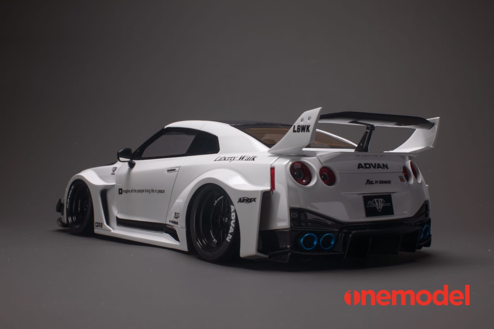 One Model 1:18 Nissan 35GT-RR LBWK Silhouette Works GT Wing with Carbon Bonnet