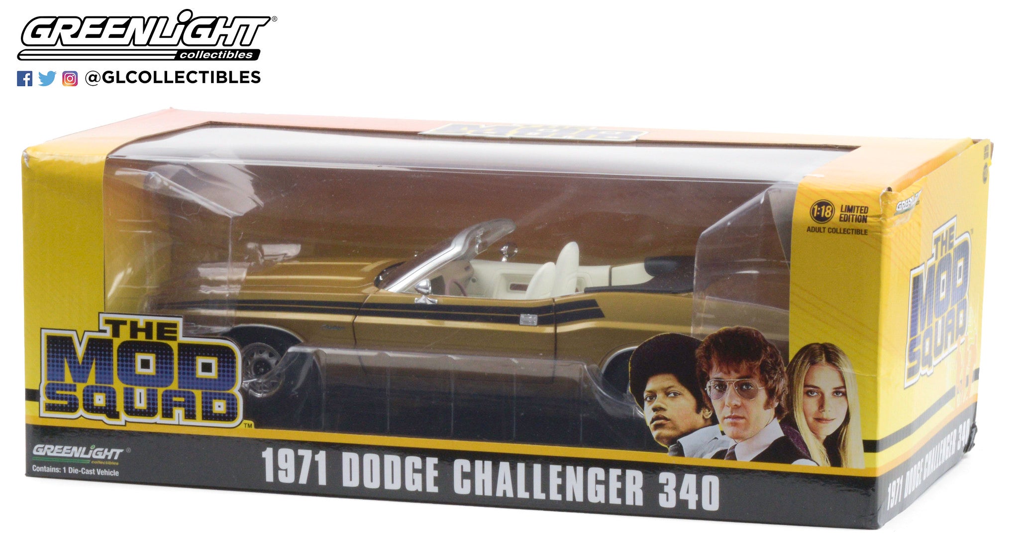 GreenLight 1:18 The Mod Squad (1968-73 TV Series) - 1971 Dodge Challenger 340 Convertible - Gold 13566