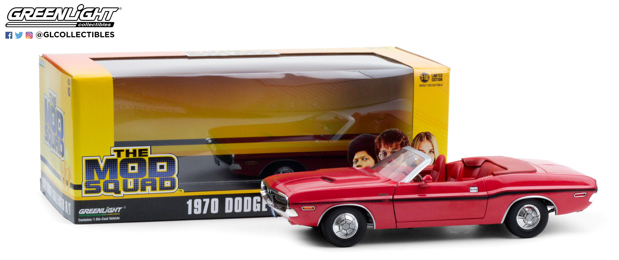 GreenLight 1:18 The Mod Squad (1968-73 TV Series) - 1970 Dodge Challenger R/T Convertible - Rallye Red 13565