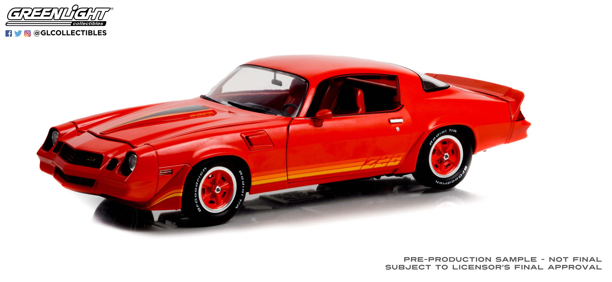 GreenLight 1:18 1981 Chevrolet Camaro Z/28 - Red with Orange Tri Color Z28 Stripes 13634