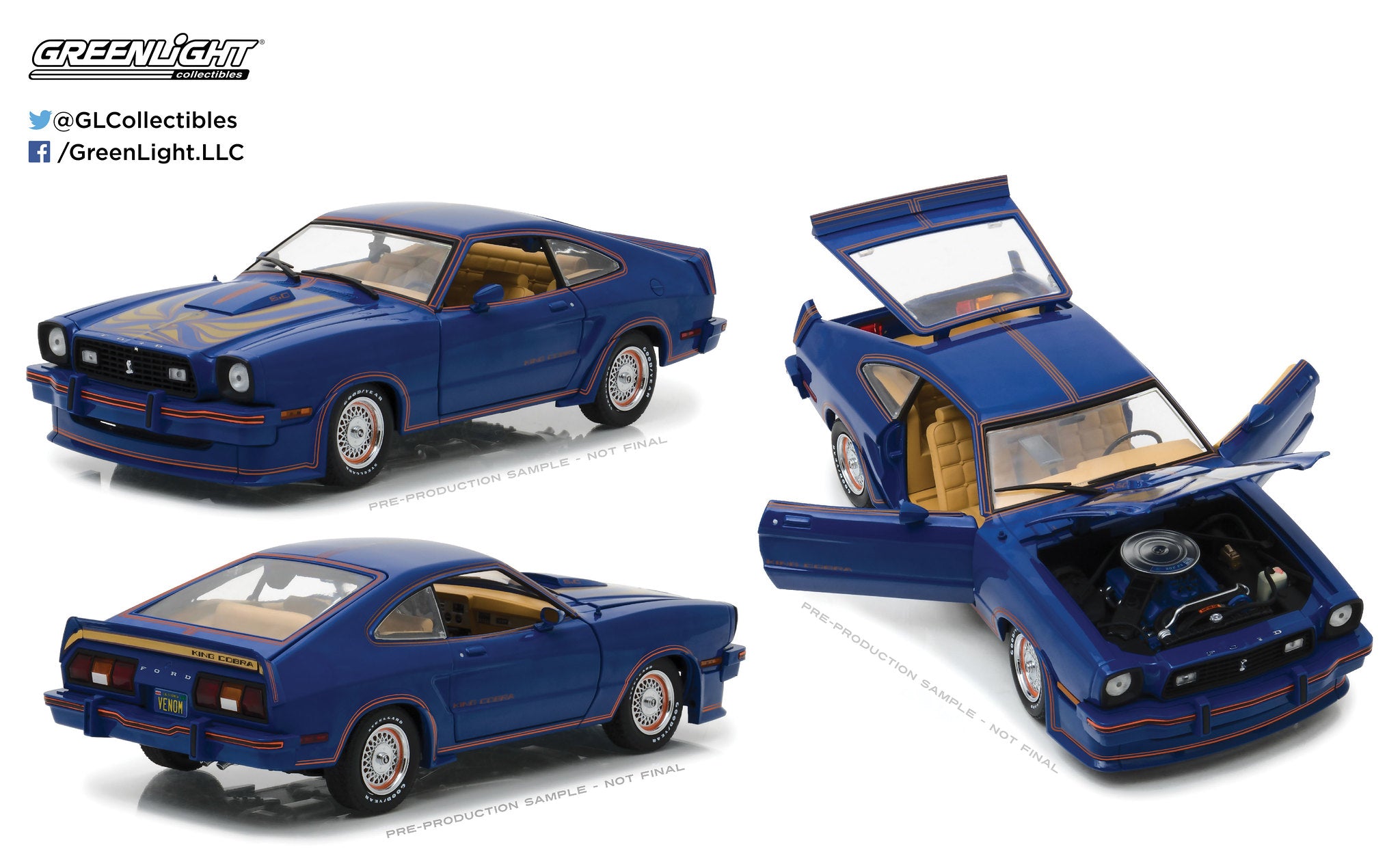 GreenLight 1:18 1978 Ford Mustang II King Cobra - Blue, Red and Gold 13507