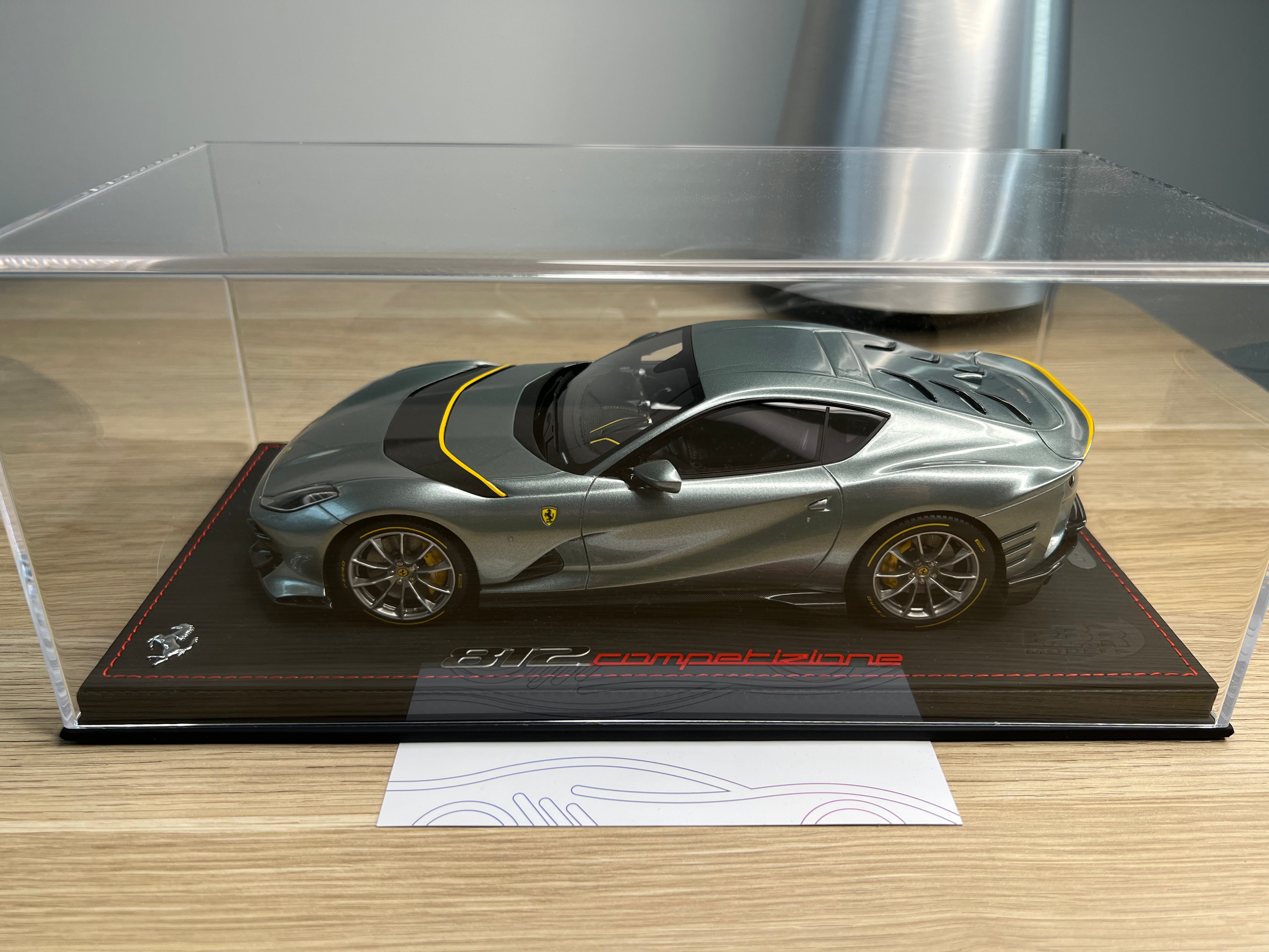 Ferrari 812 Competizione - Coburn grey with horizontal yellow fly stripe - 1:18