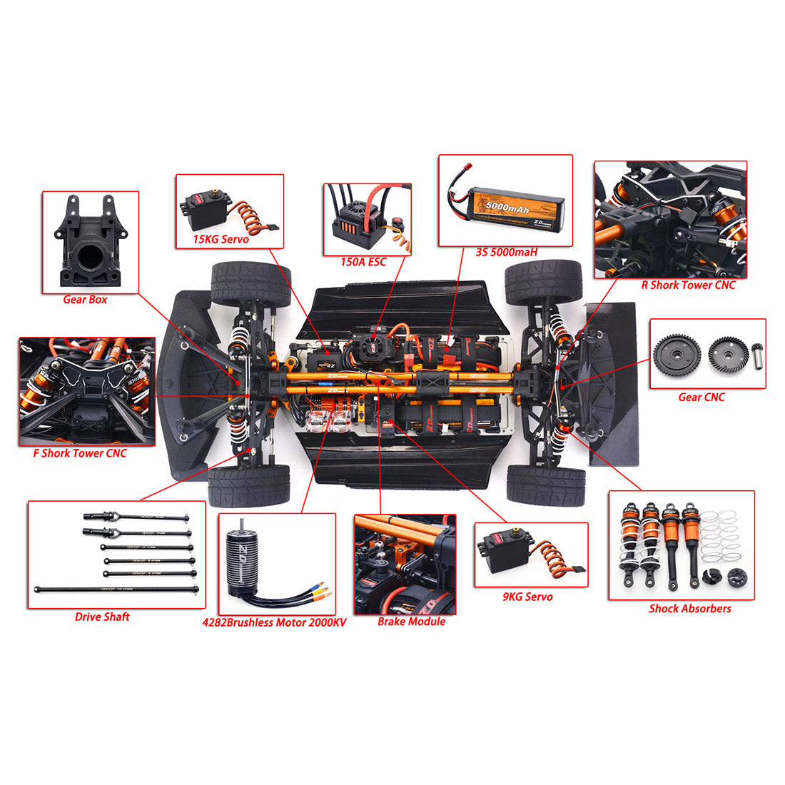 ZD Racing EX-07 1/7 4WD 130km/h Electric Simulation Supercar Drift Car Toy- KIT Version