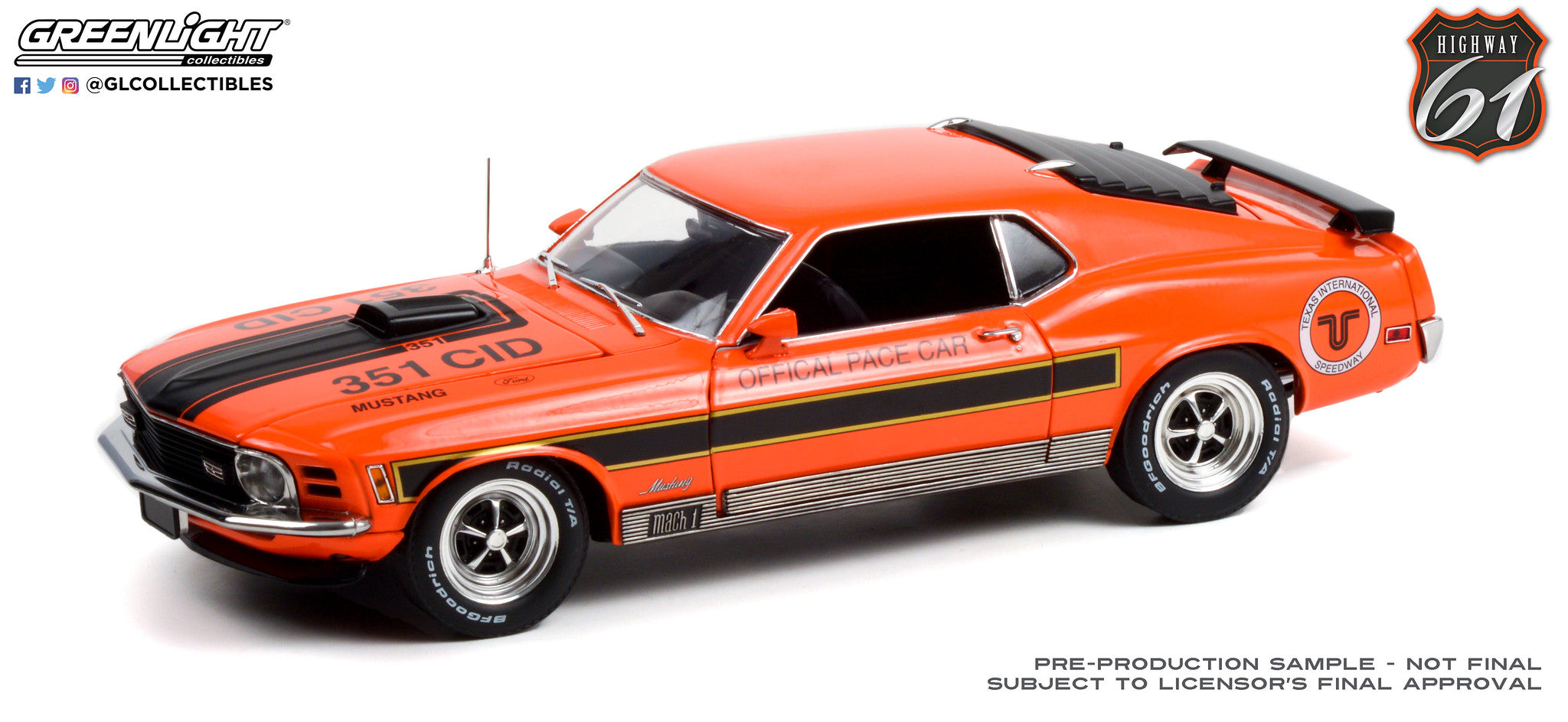 Highway 61 1:18 1970 Ford Mustang Mach 1 - Texas International Speedway Official Pace Car (1 of 1 Produced) HWY-18033
