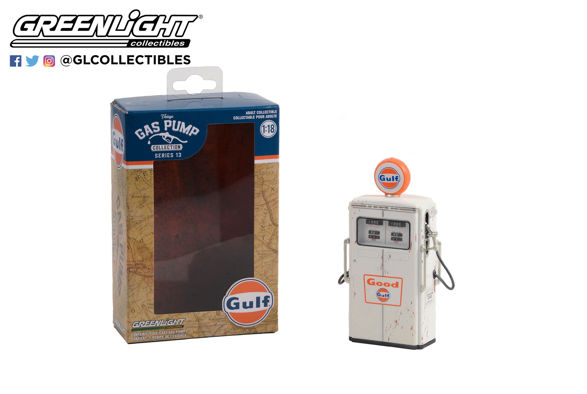 GreenLight 1:18 Vintage Gas Pumps Series 13 - 1954 Tokheim 350 Twin Gas Pump Good Gulf - Gulf Oil (Weathered) 14130-C