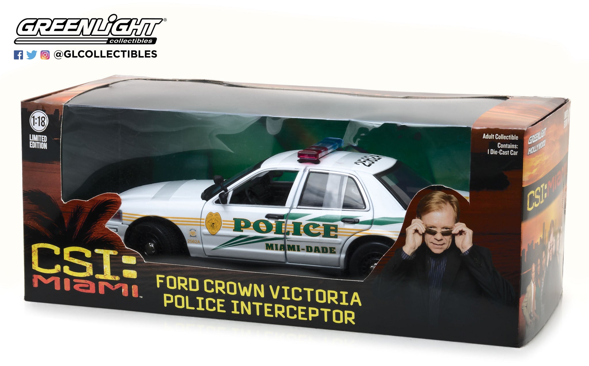 GreenLight 1:18 CSI: Miami (2002-2012 TV Series) - 2003 Ford Crown Victoria Police Interceptor Miami-Dade Police 13514