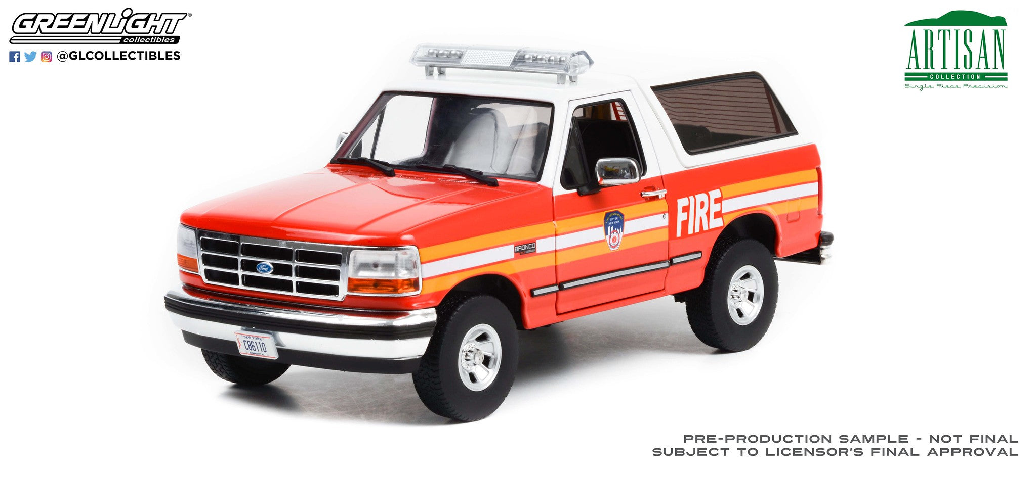 GreenLight 1:18 Artisan Collection - 1996 Ford Bronco - FDNY (The Official Fire Department City of New York) 19118