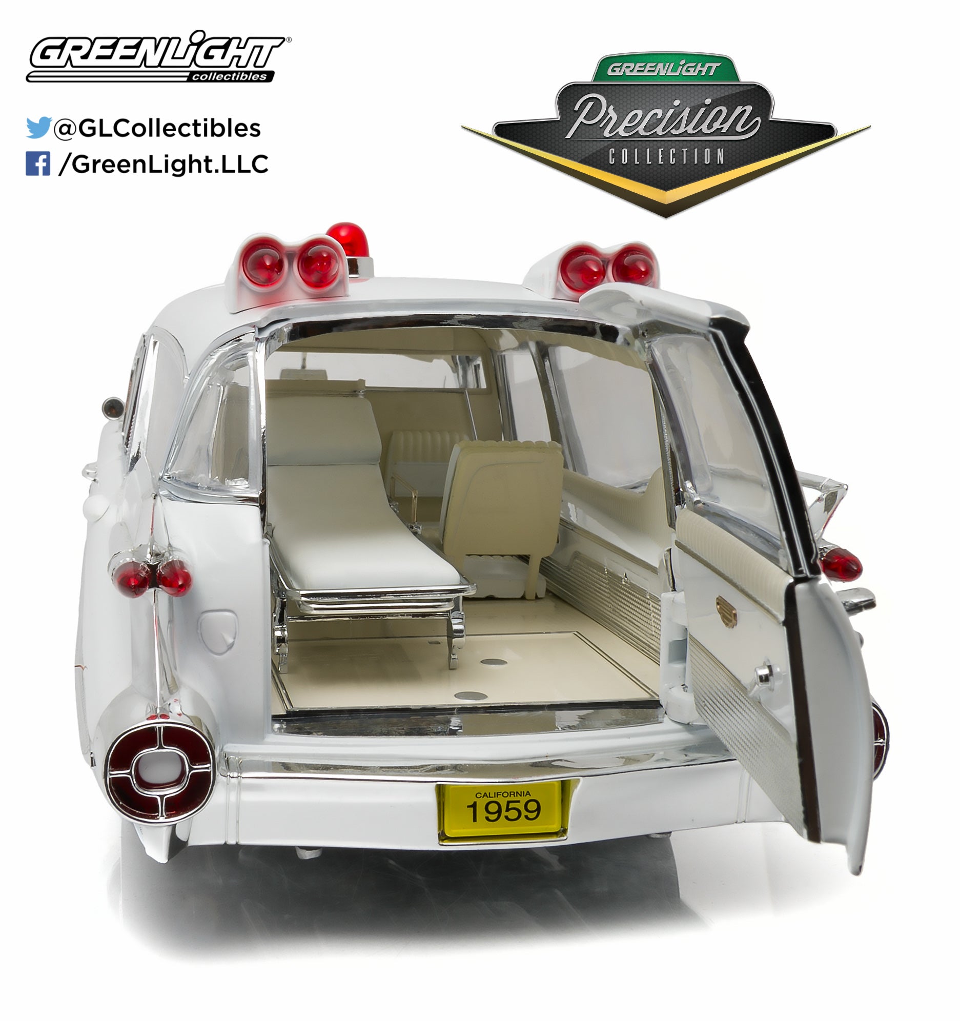 GreenLight Precision Collection 1:18 1959 Cadillac Ambulance - White PC-18004