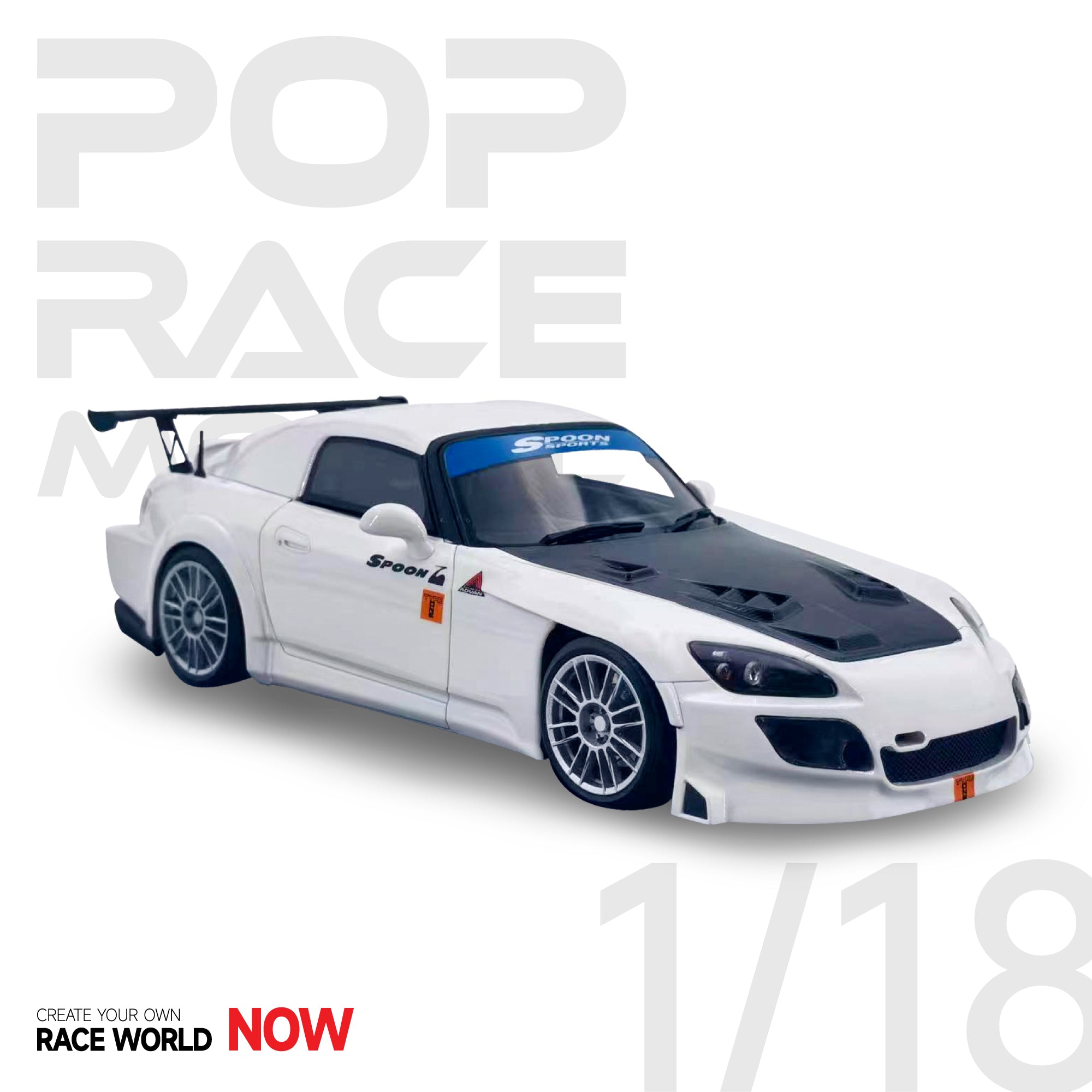 *PREORDER* Pop Race 1/18 Honda S2000 Spoon Sports in White