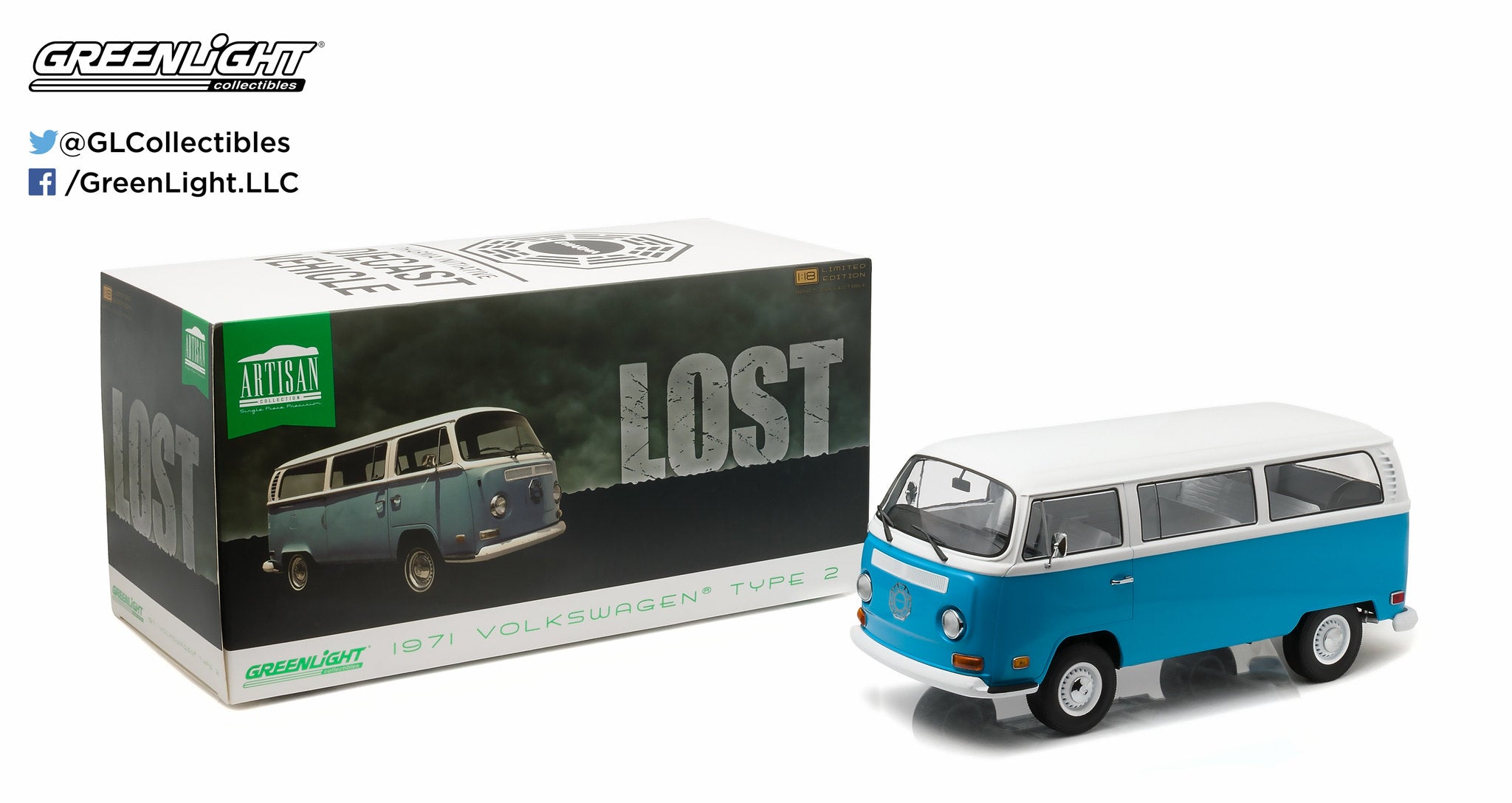 GreenLight 1:18 Artisan Collection - Lost (TV Series, 2004-10) - 1971 Volkswagen Type 2 (T2B) Darma Van 19011