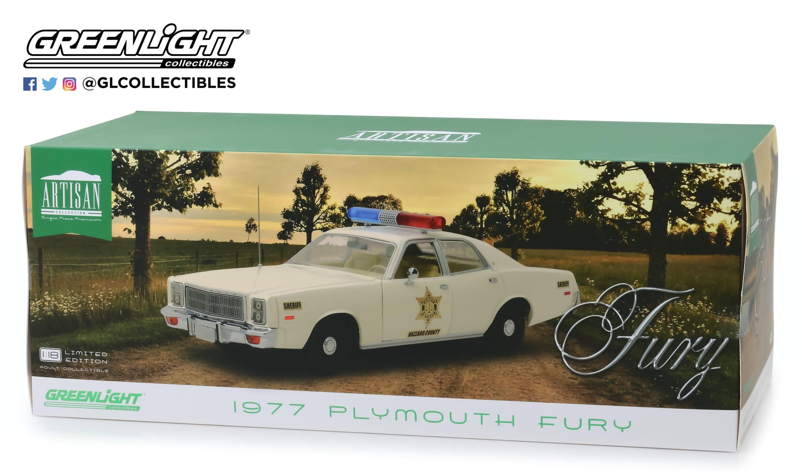 GreenLight 1:18 Artisan Collection - 1977 Plymouth Fury - Hazzard County Sheriff 19055