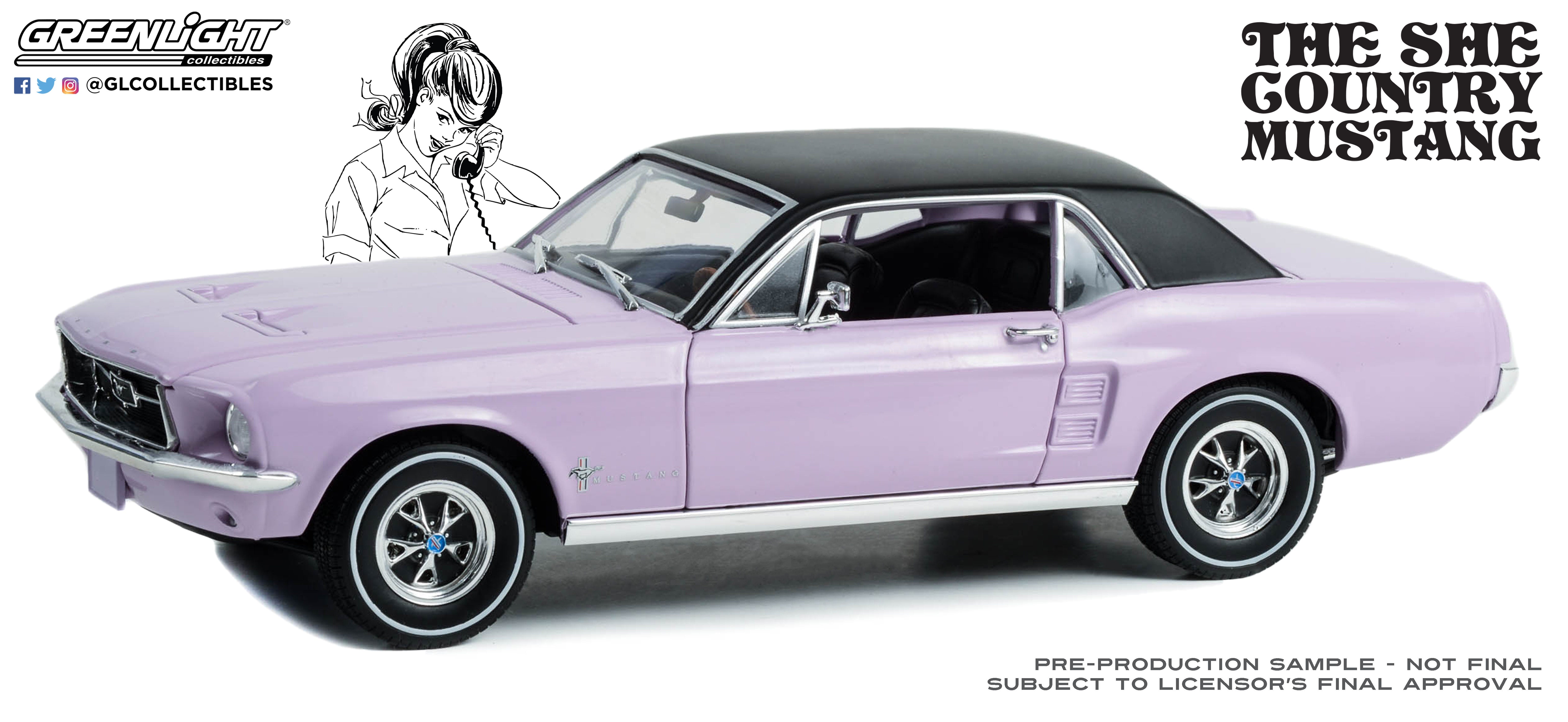 GreenLight 1:18 1967 Ford Mustang Coupe She Country Special - Bill Goodro Ford, Denver, Colorado - Evening Orchid 13662