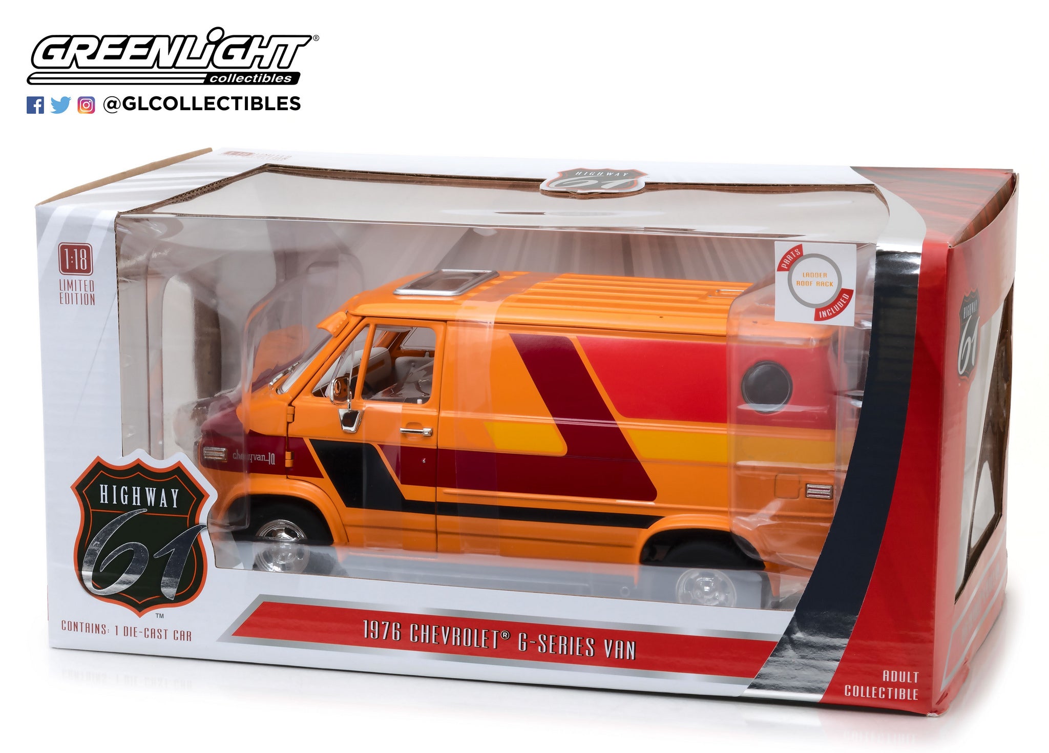 Highway 61 1/18 1976 Chevrolet G-Series Van - Orange with Custom Graphics HWY-18012