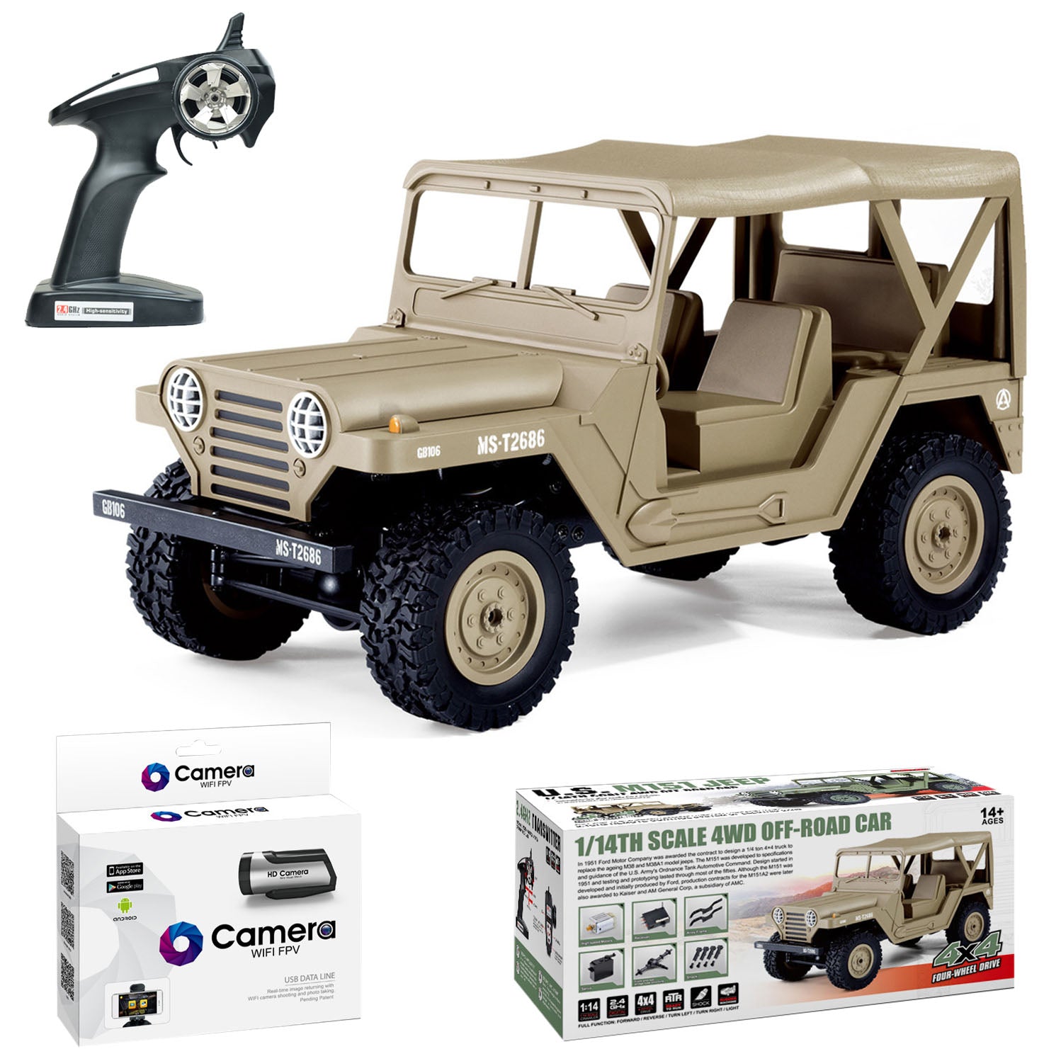 SUBOTECH BG1522 1:14 2.4G Electric RC Car 4WD 15+KM/H Off-road Vehicle Crawler with LED Headlight WIFI Camera - RTR