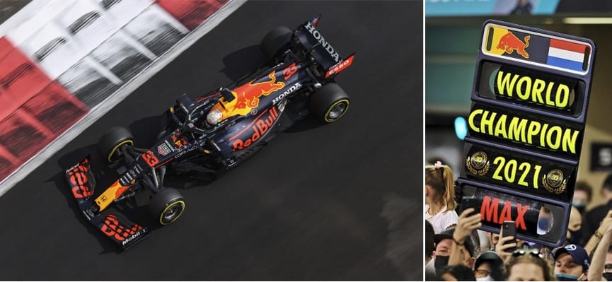 Minichamps 1:18 RED BULL RACING HONDA  RB16B - MAX VERSTAPPEN - WINNER ABU DHABI GP 2021  -  WITH PITBOARD