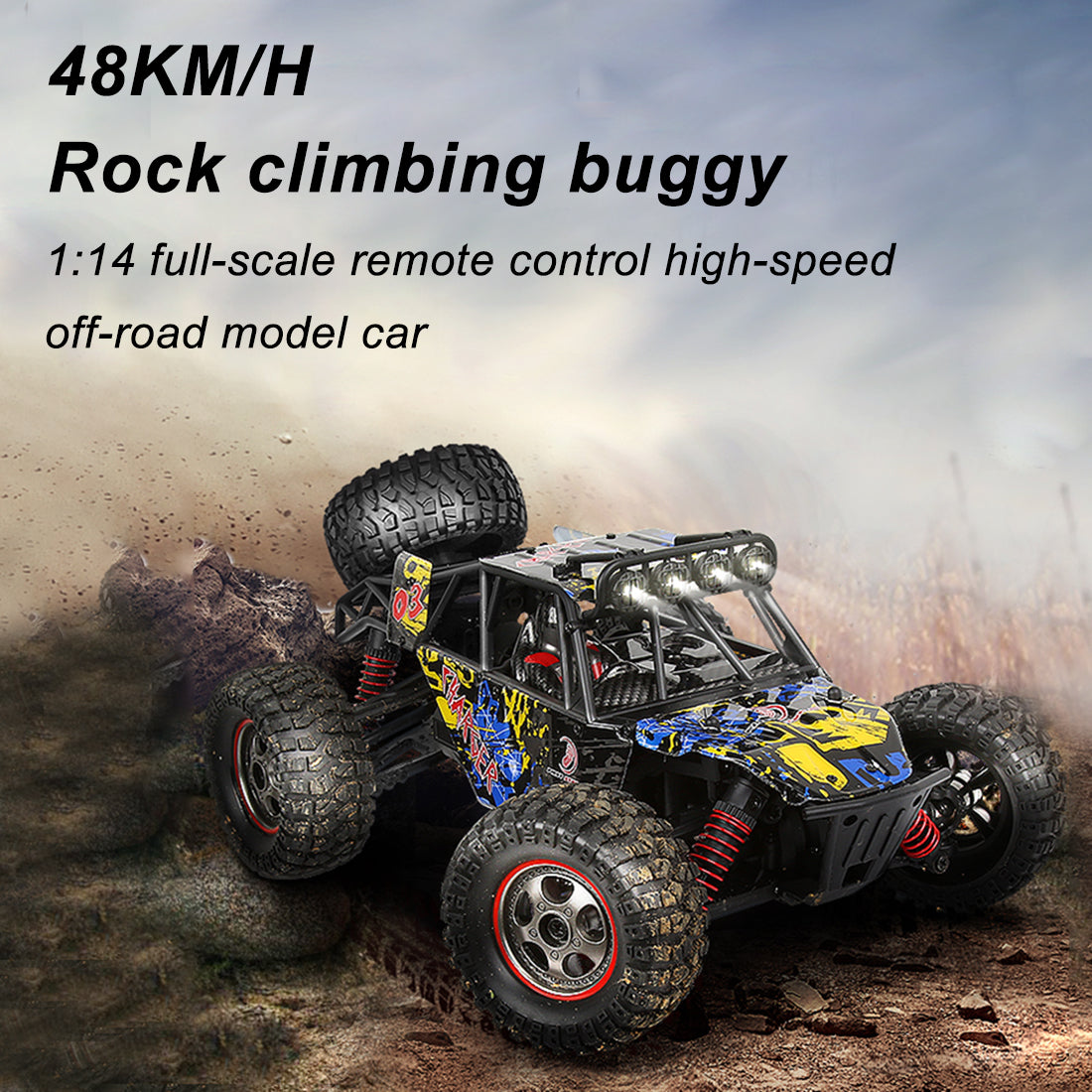 BASHER 101 1/14 2.4GHz RC Car 4WD RC Off-road Vehicle High-speed 48KM/H All-terrain RC Truck with LED Lights