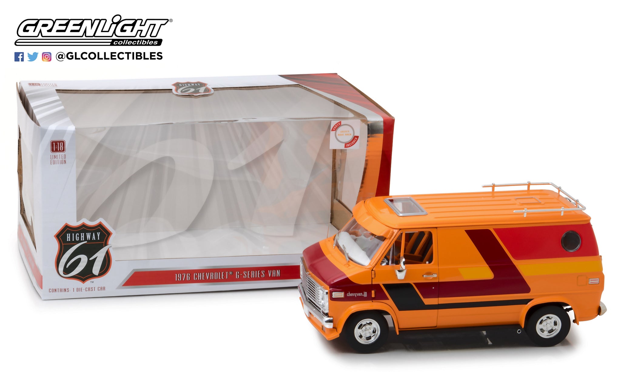 Highway 61 1/18 1976 Chevrolet G-Series Van - Orange with Custom Graphics HWY-18012
