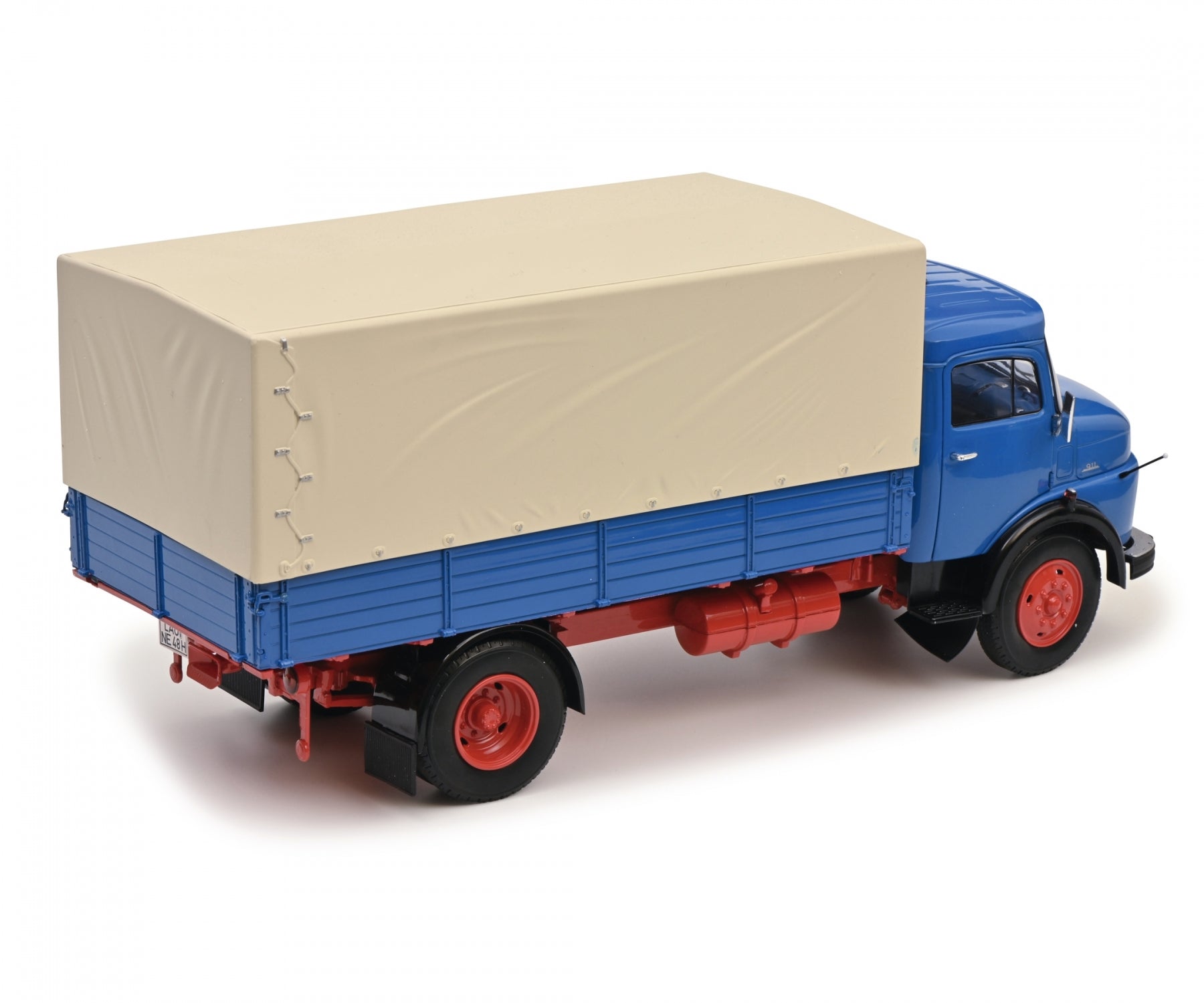 Schuco 1:18 Mercedes-Benz L911 Flatbed + Tarpaulin Truck Blue 450044800
