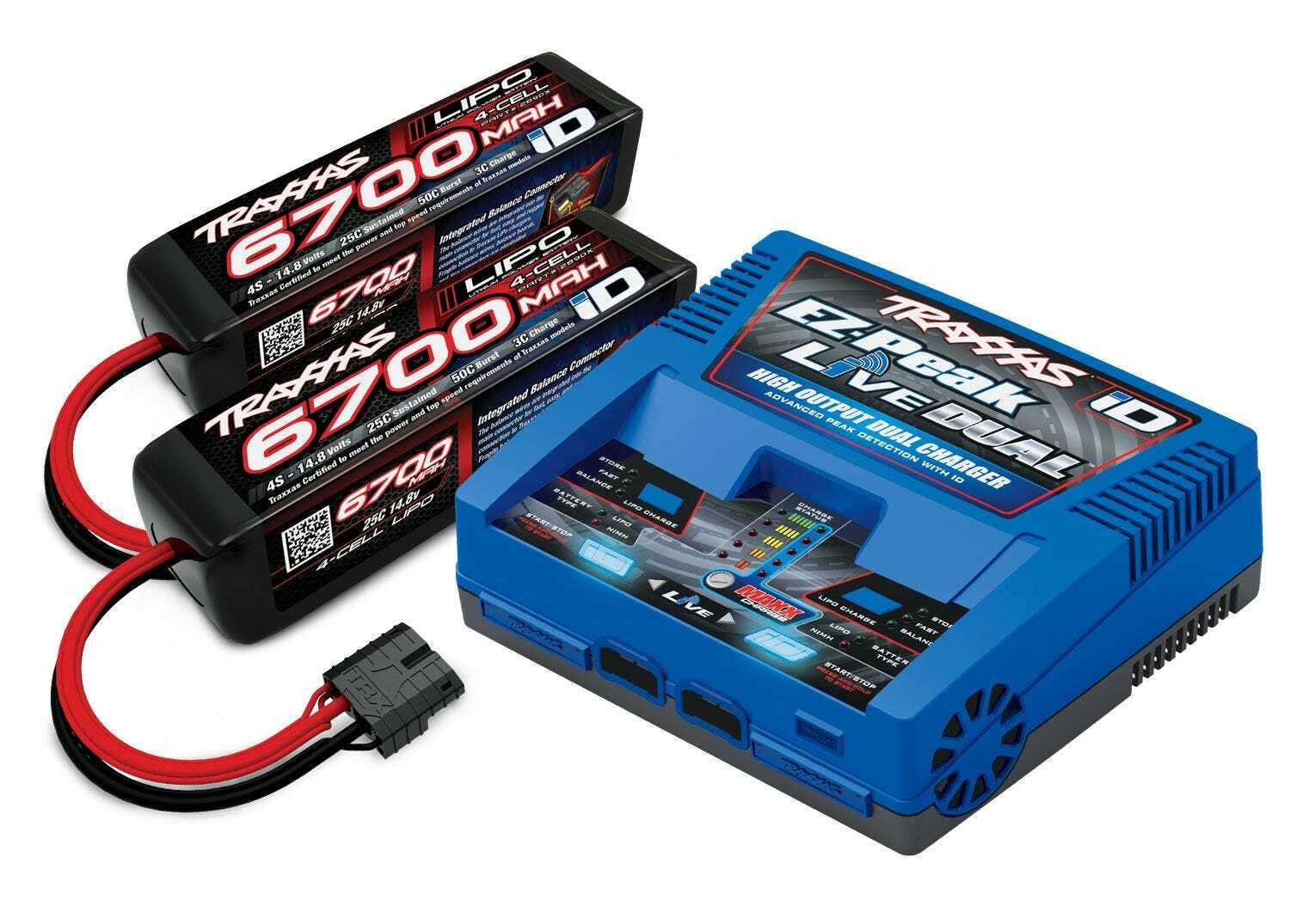 Traxxas EZ-Peak Live Dual ID Charger & 2x 4S 6700mAh LiPo Batteries for X-Maxx 8S