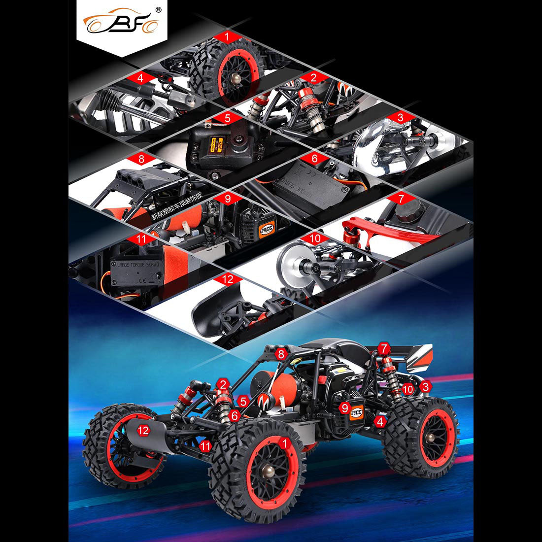 ROFUN Q-BAHA 1/5 2WD Gasoline Off-road Vehicle 2.4G RC High Speed Model Car with 29cc Gasoline Engine - RTR