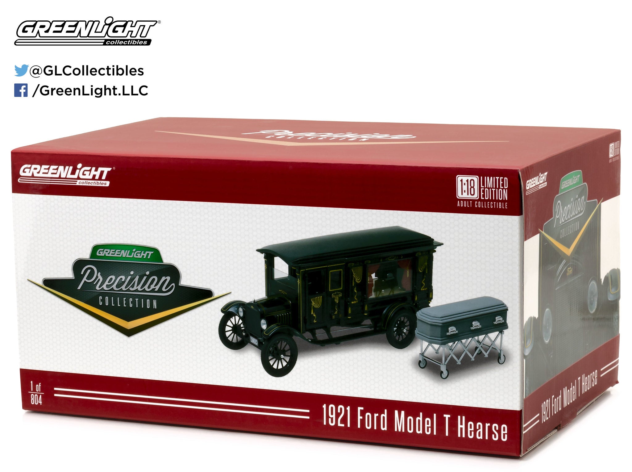 GreenLight 1:18 Precision Collection - 1:18 1921 Ford Model T Ornate Carved Hearse - Black PC-18013