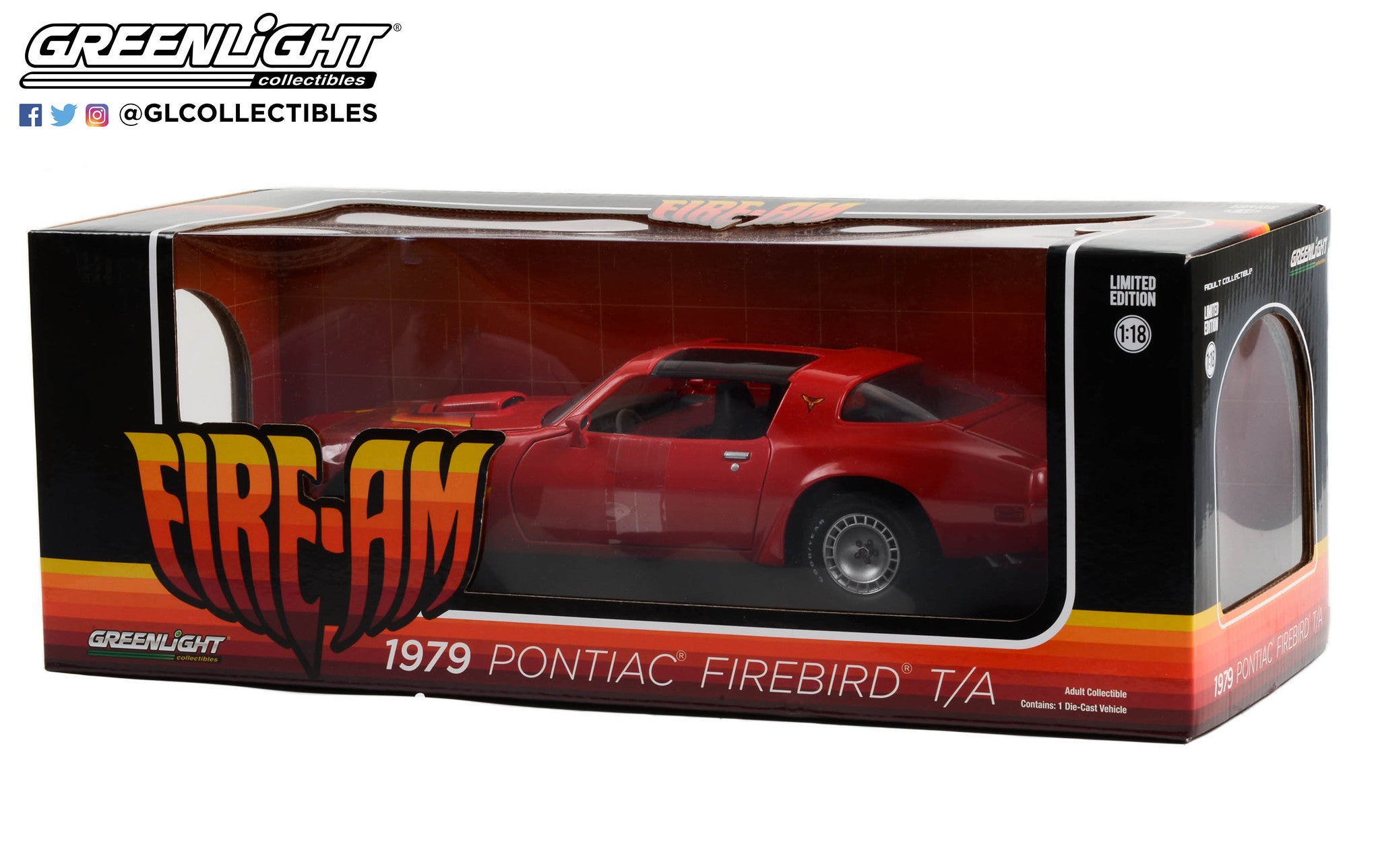 GreenLight 1:18 1979 Pontiac Firebird Fire Am by Very Special Equipment (VSE) - Red with Hood Bird 13613