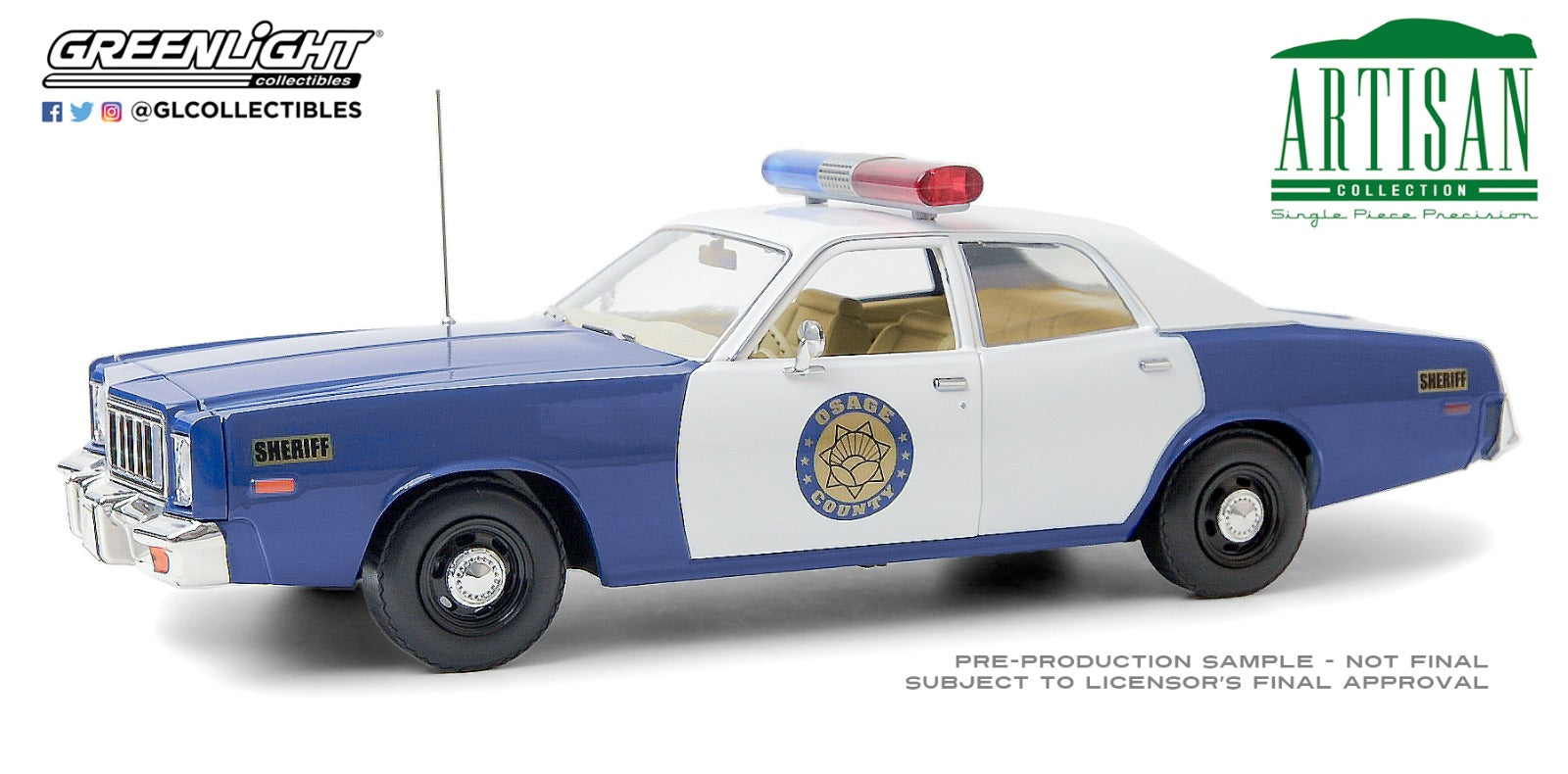 GreenLight 1:18 Artisan Collection - 1975 Plymouth Fury - Osage County Sheriff 19096