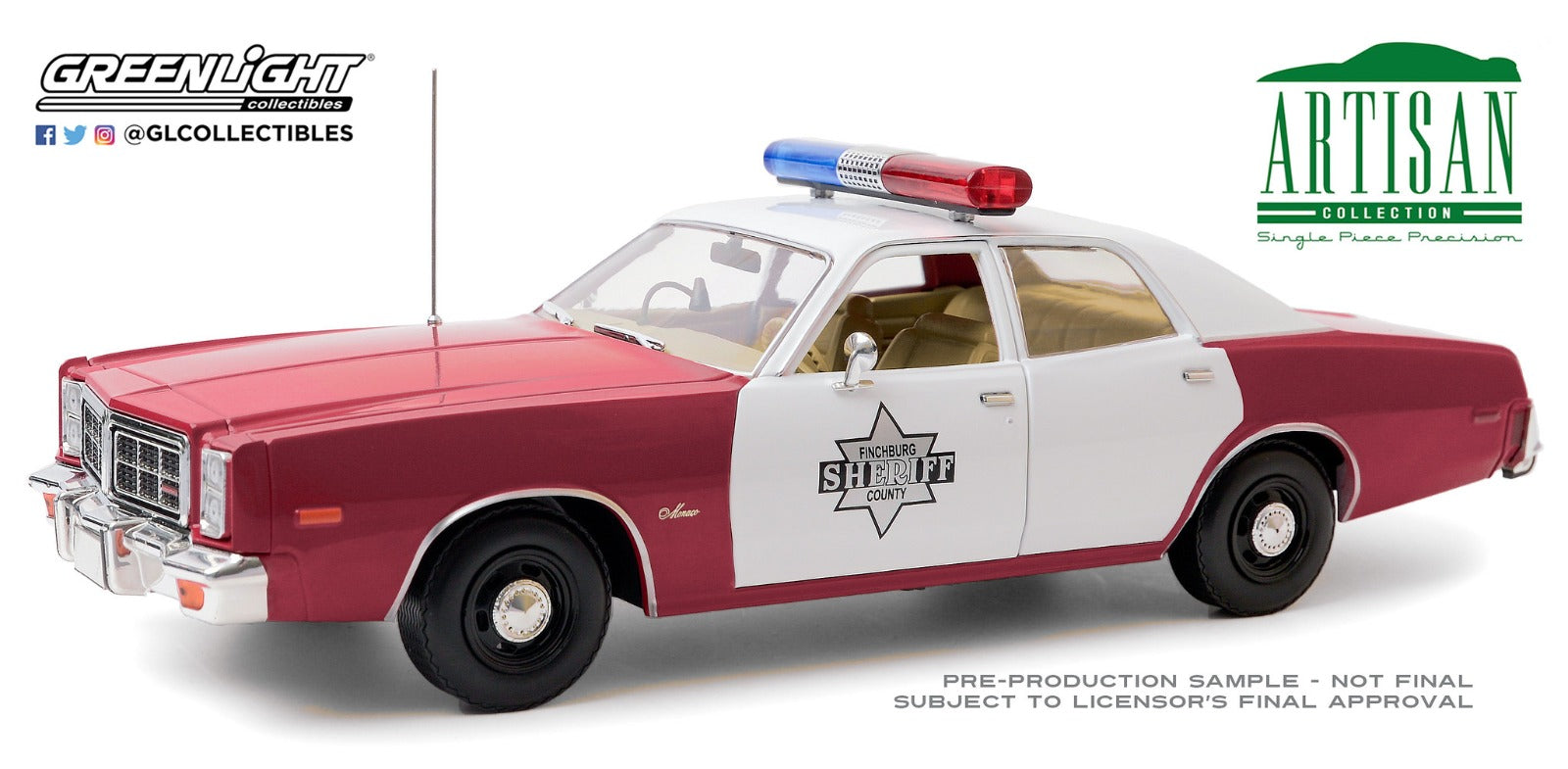 GreenLight 1:18 Artisan Collection - 1977 Dodge Monaco - Finchburg County Sheriff 19097