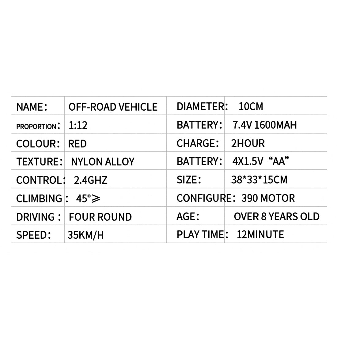 F-20 1/12 4WD RC Car 35KM/h 2.4G High Speed Remote Control Car All Terrain Electric Off-road Vehicle RC Monster Truck -Dual-Battery