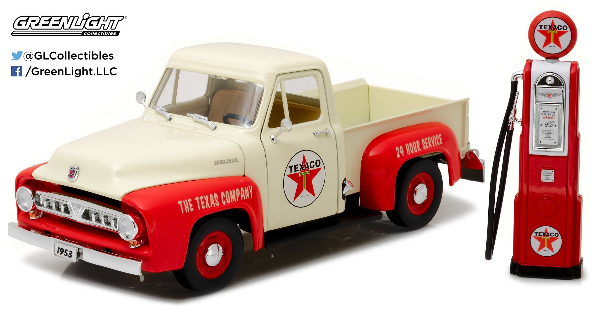 GreenLight 1:18 1953 Ford F-100 Texaco with Vintage Texaco Gas Pump 12991