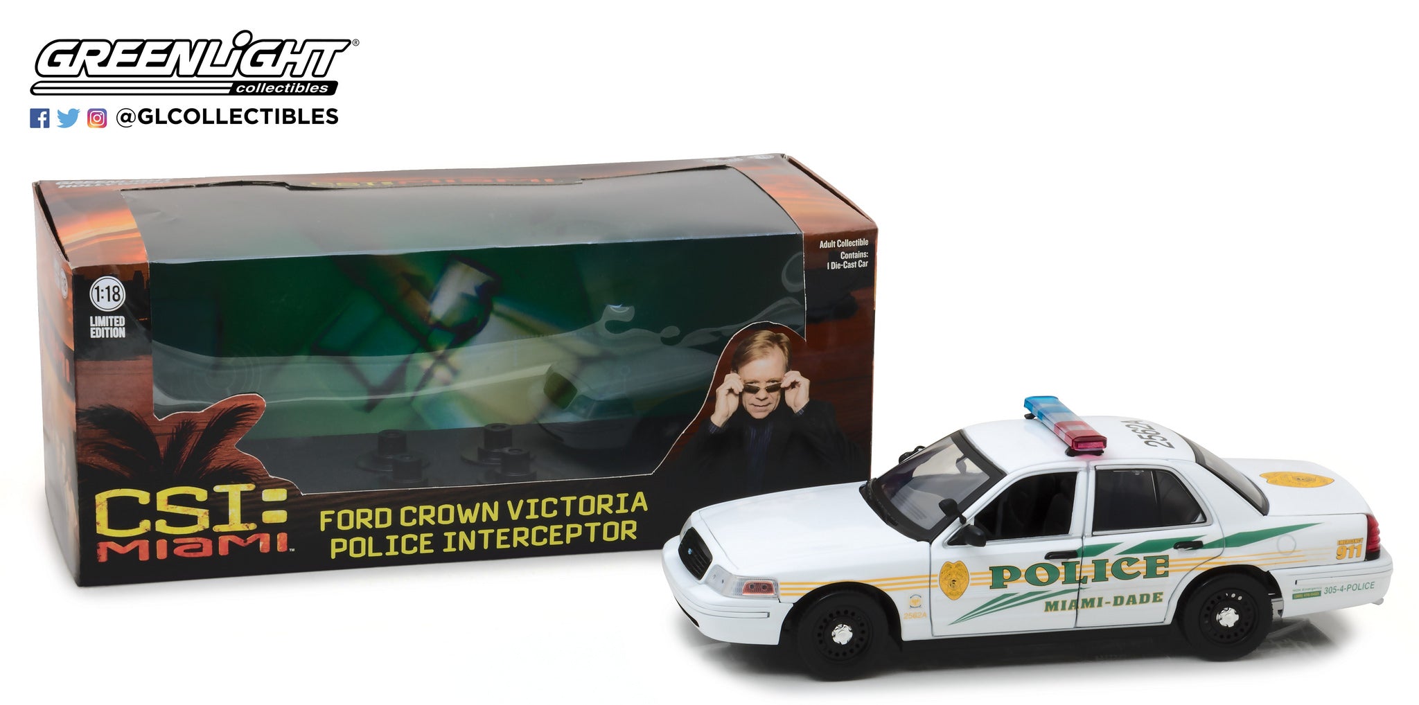 GreenLight 1:18 CSI: Miami (2002-2012 TV Series) - 2003 Ford Crown Victoria Police Interceptor Miami-Dade Police 13514