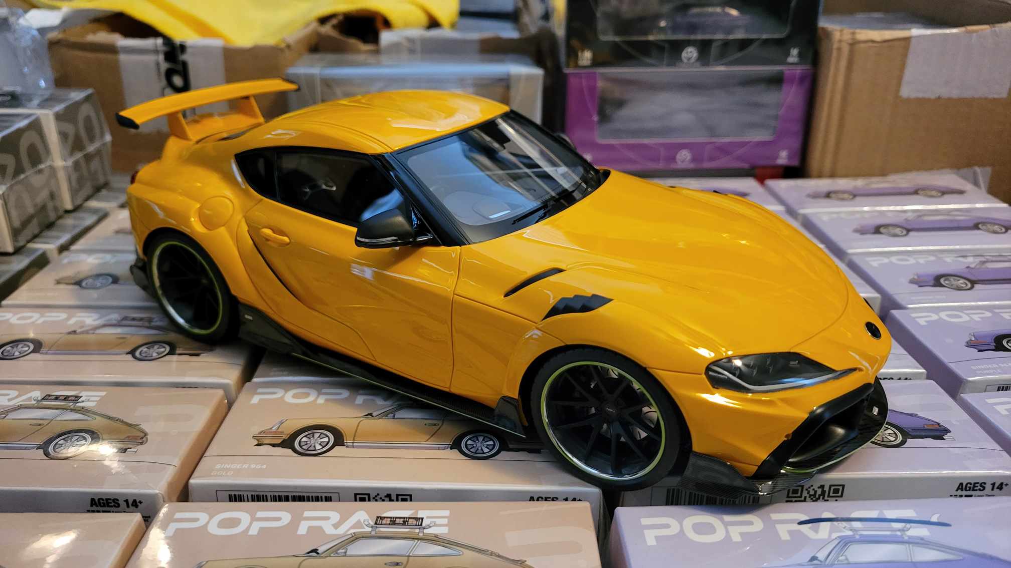 Make Up Co., Ltd / IDEA 1:18 Toyota GR Supra TOM'S Edition 2020 in Lightning Yellow (OPEN BOX ITEM)