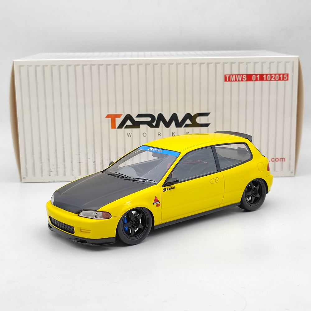 Tarmac Works 1/18 Honda Civic EG6 Spoon Yellow Resin Model Car Collection Gifts
