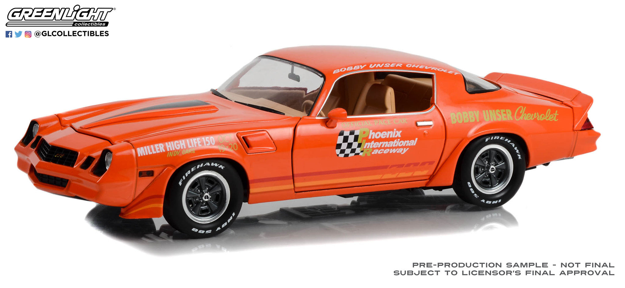 GreenLight 1:18 1980 Chevrolet Camaro Z/28 - 1979 Miller High Life 150 Official Pace Car - Phoenix International Raceway 13647