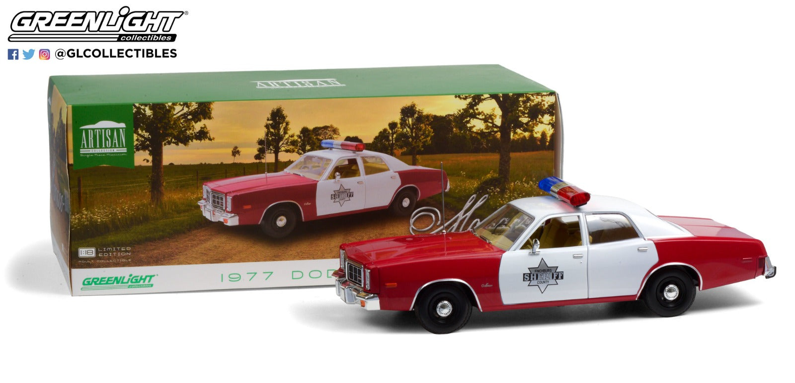 GreenLight 1:18 Artisan Collection - 1977 Dodge Monaco - Finchburg County Sheriff 19097