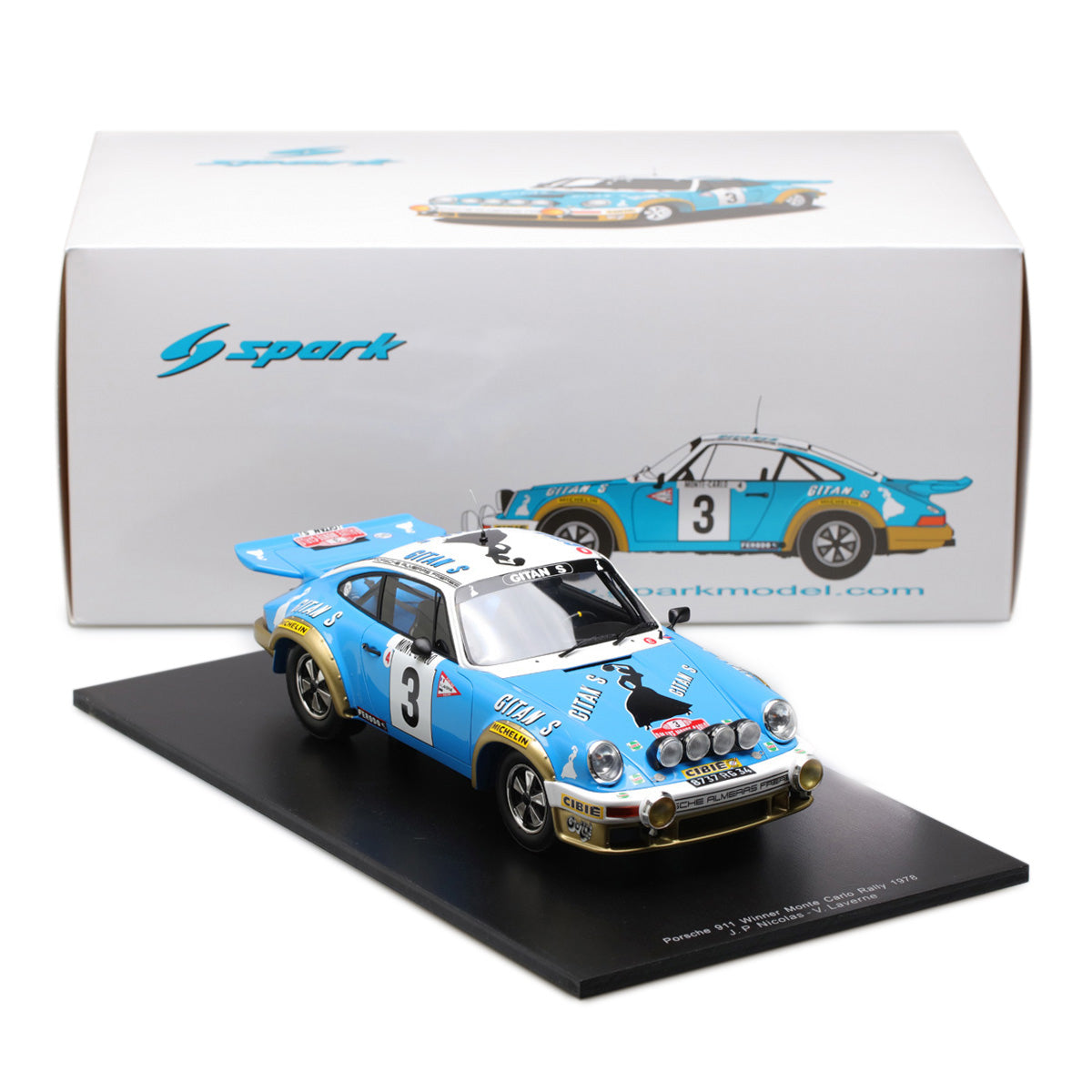 Spark 1:18 Porsche 911 #3 Winner Monte Carlo Rally 1978 J.P Nicolas/V.Laverne 18S095