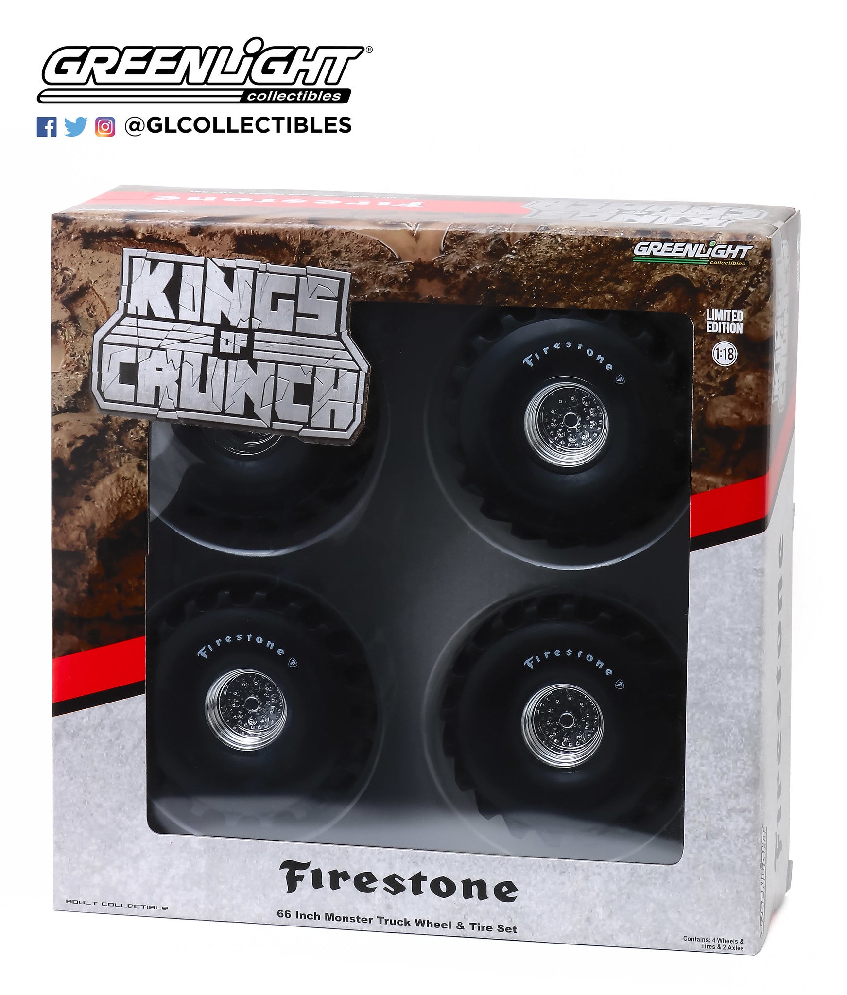 GreenLight 1:18 Kings of Crunch - 66-Inch Monster Truck Firestone Wheel & Tire Set 13558