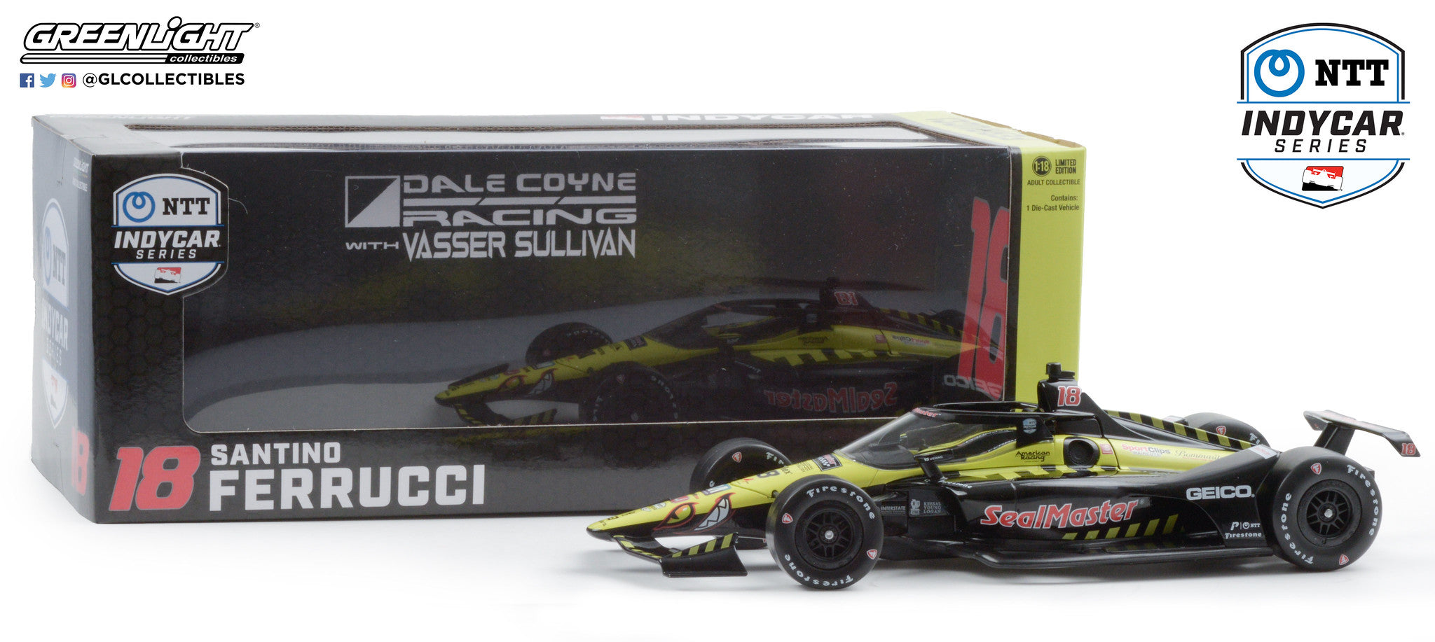 GreenLight 1:18 2020 NTT IndyCar Series - #18 Santino Ferrucci / Dale Coyne Racing with Vasser Sullivan, SealMaster 11078