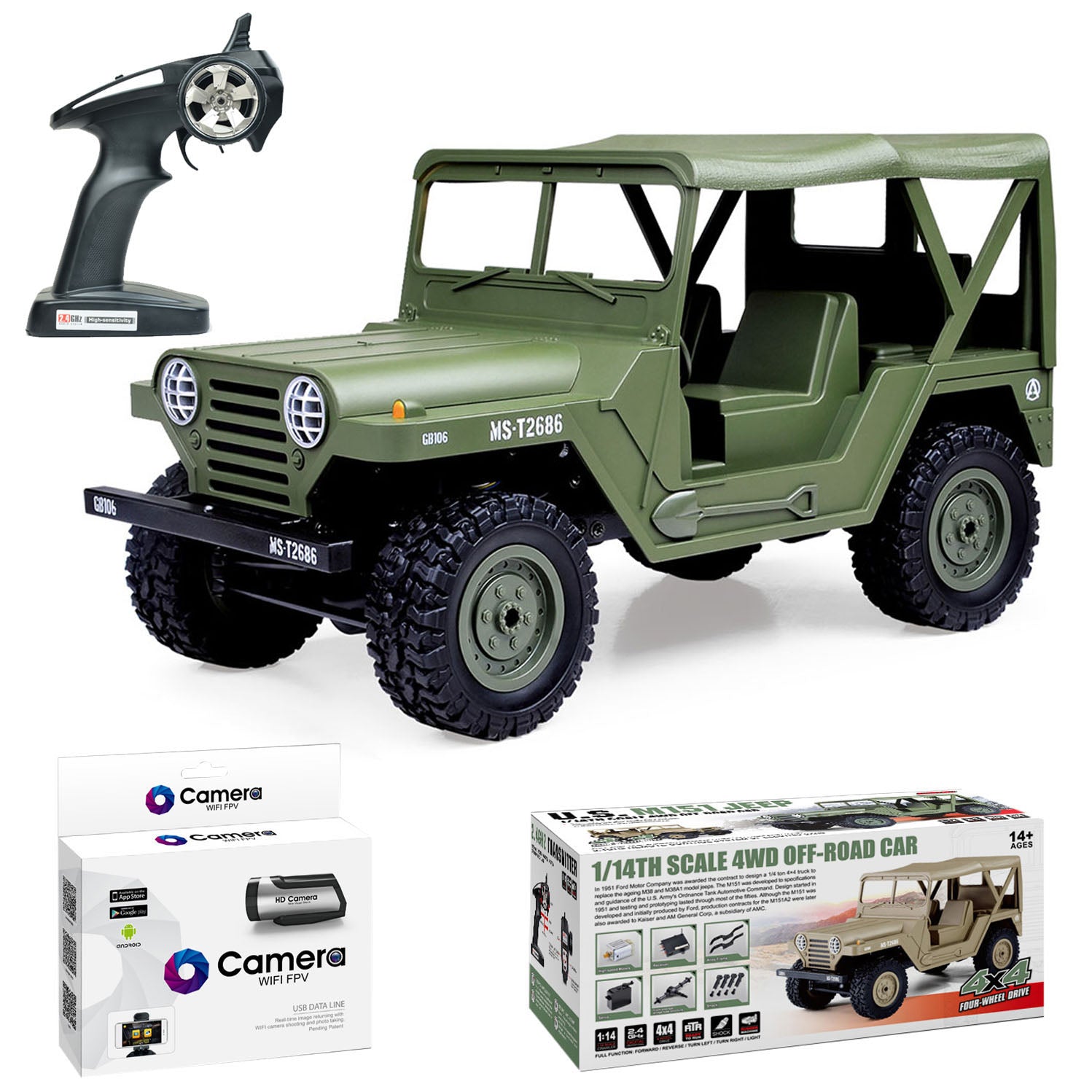 SUBOTECH BG1522 1:14 2.4G Electric RC Car 4WD 15+KM/H Off-road Vehicle Crawler with LED Headlight WIFI Camera - RTR