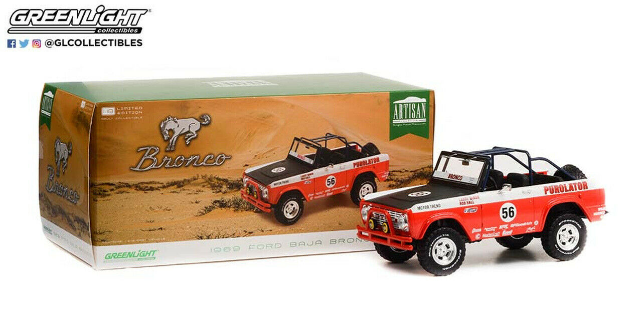 GreenLight 1:18 Artisan Collection - 1969 Ford Baja Bronco #56 Purolator Tribute Edition 19104