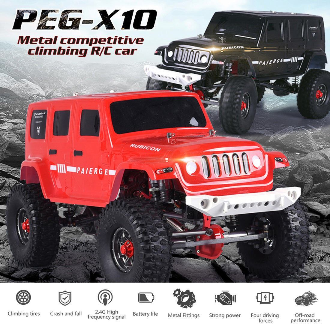 1/10 2.4G 40KM/H 4WD RC Crawler Car Metal Off-road Vehicle High and Low Differential RC Climbing Car Toy with Dual Battery