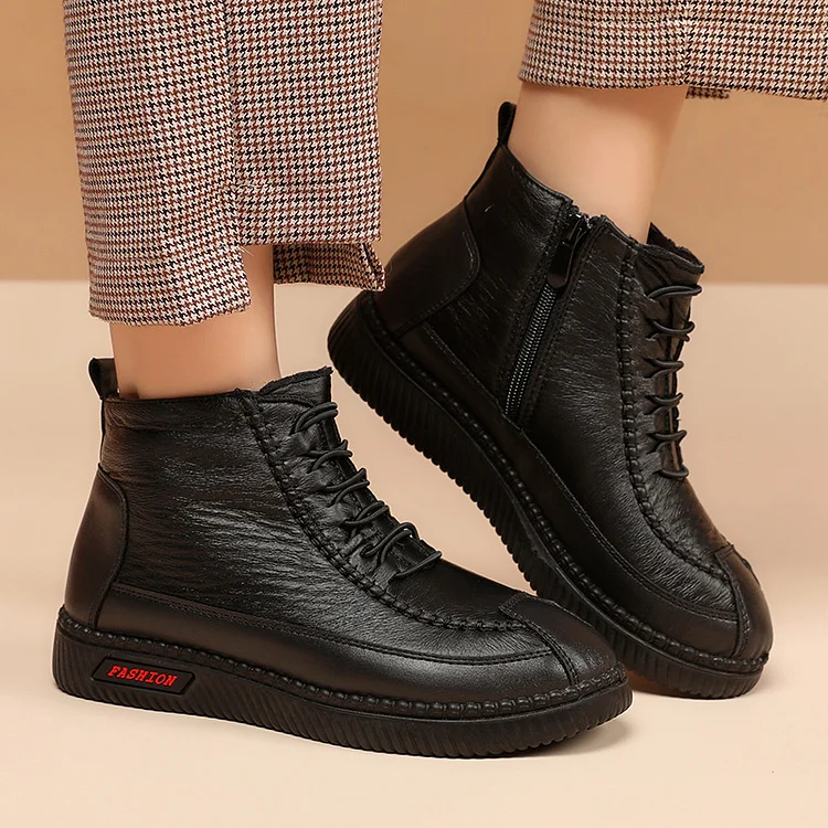 Mocasines de piel de piel para mujer, mocasines para mujer mayor, suaves y cálidos.