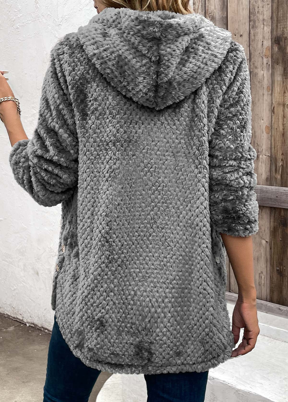 Dark Grey Pocket Long Sleeve Hooded Coat