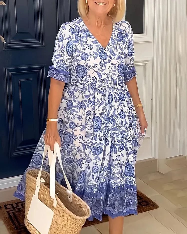 2023 Nuevo Estilo-Vestido bohemio con cuello V-Añade un toque de color a tu vestuario