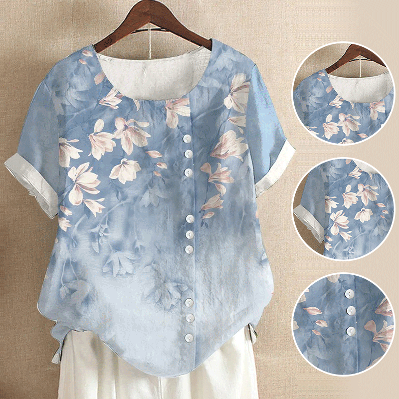 2022 ρετρό γυναικείο λινοβαμβακερό μπλουζάκι