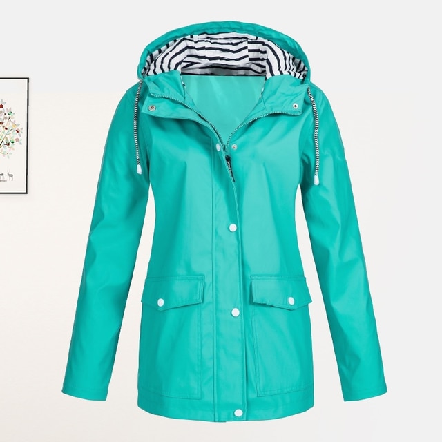 Fashion Women Waterproof Zipper Rain Jacket Solid Color Ladies Autumn and Spring Outdoor Mountaineering Lightweight Raincoats